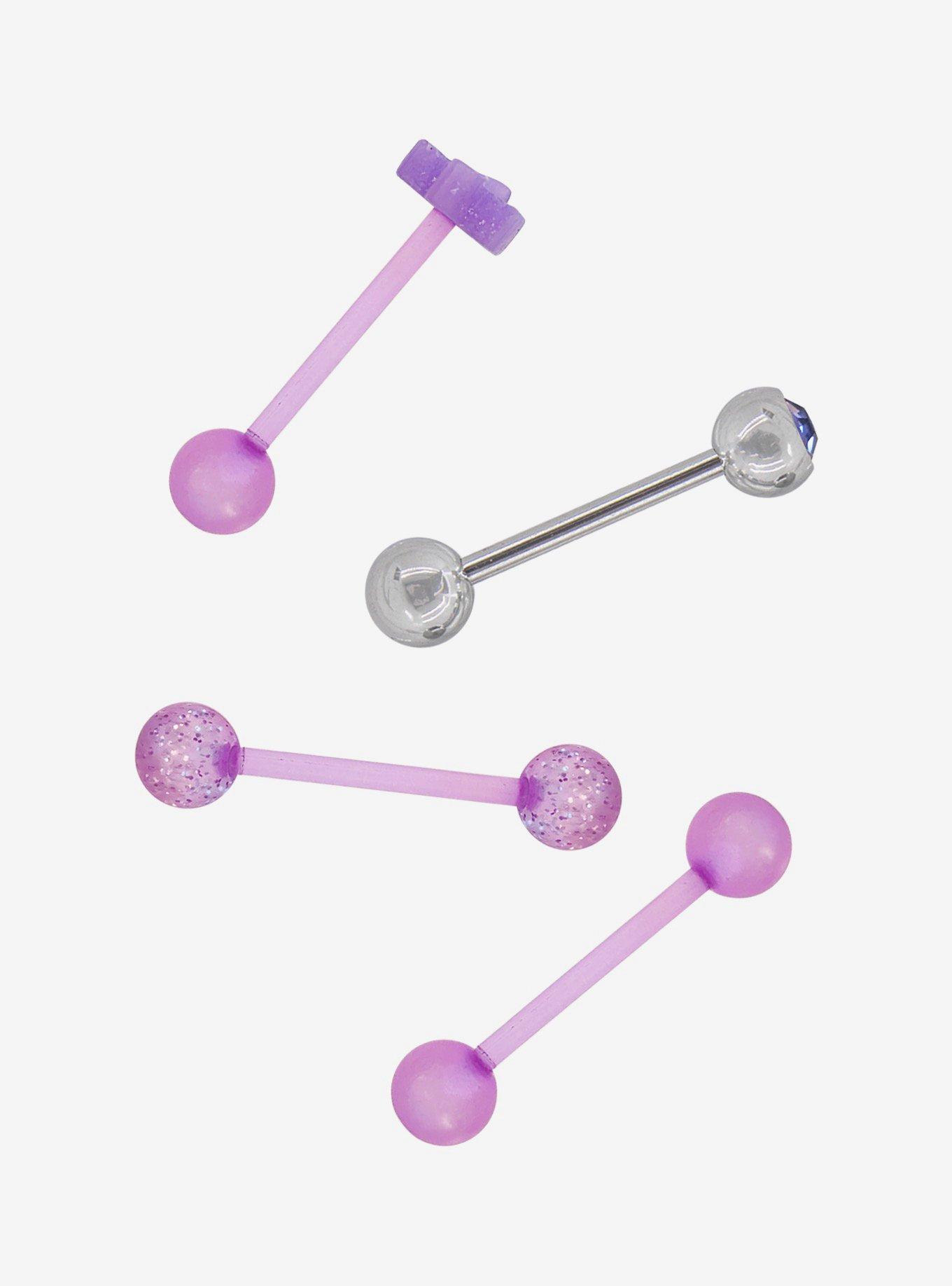 Steel Purple Dragon Gem Tongue Barbell 4 Pack, , hi-res