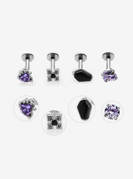 Steel Silver Purple Heart Gem Labret 4 Pack | Hot Topic