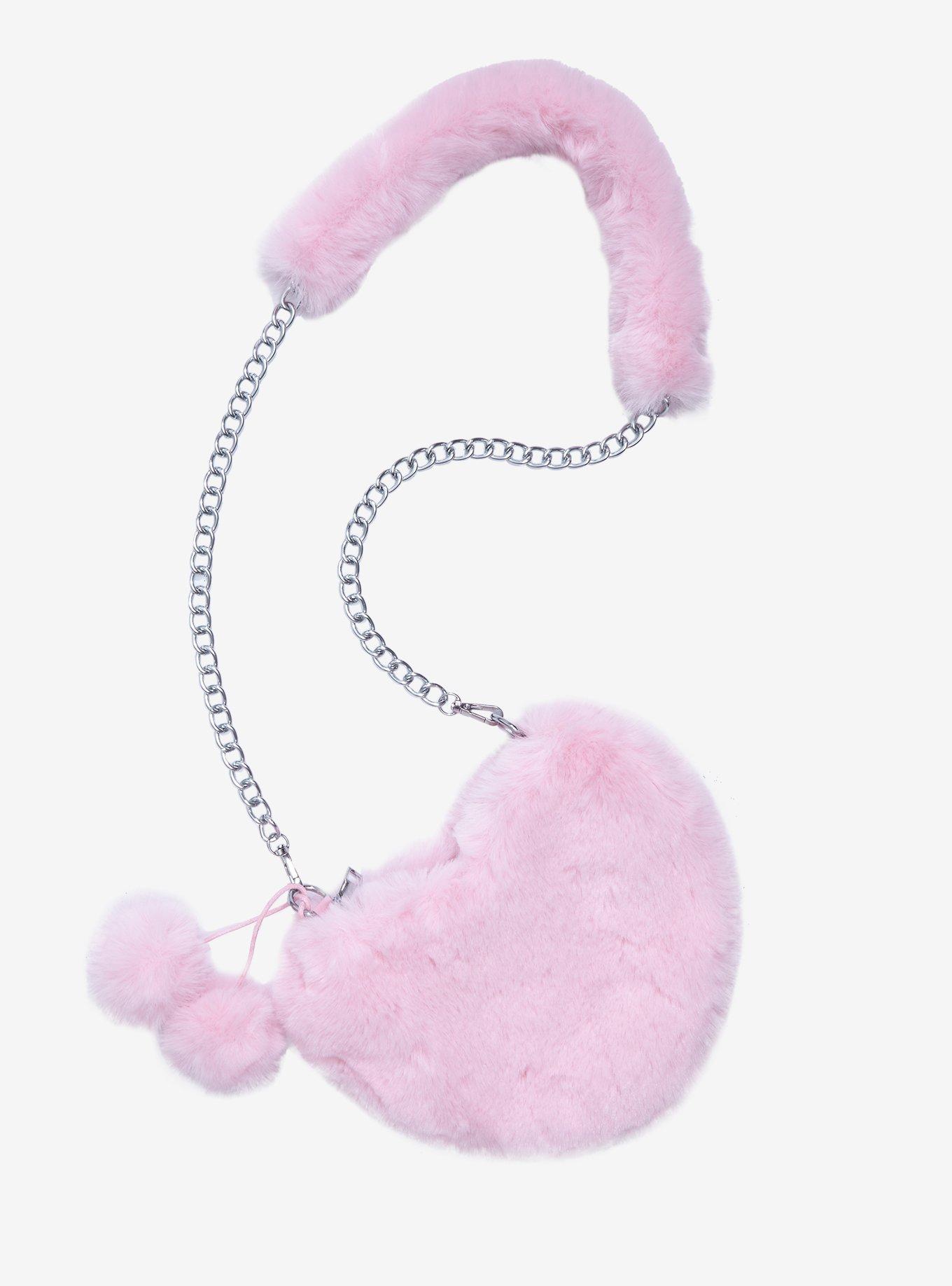 Pink Faux Fur Heart Crossbody Bag