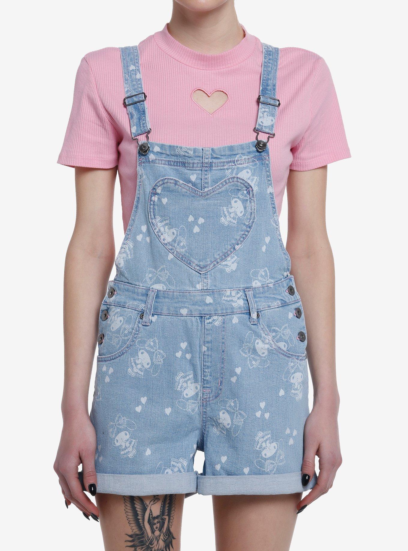 My Melody Hearts Denim Shortalls, MULTI, hi-res