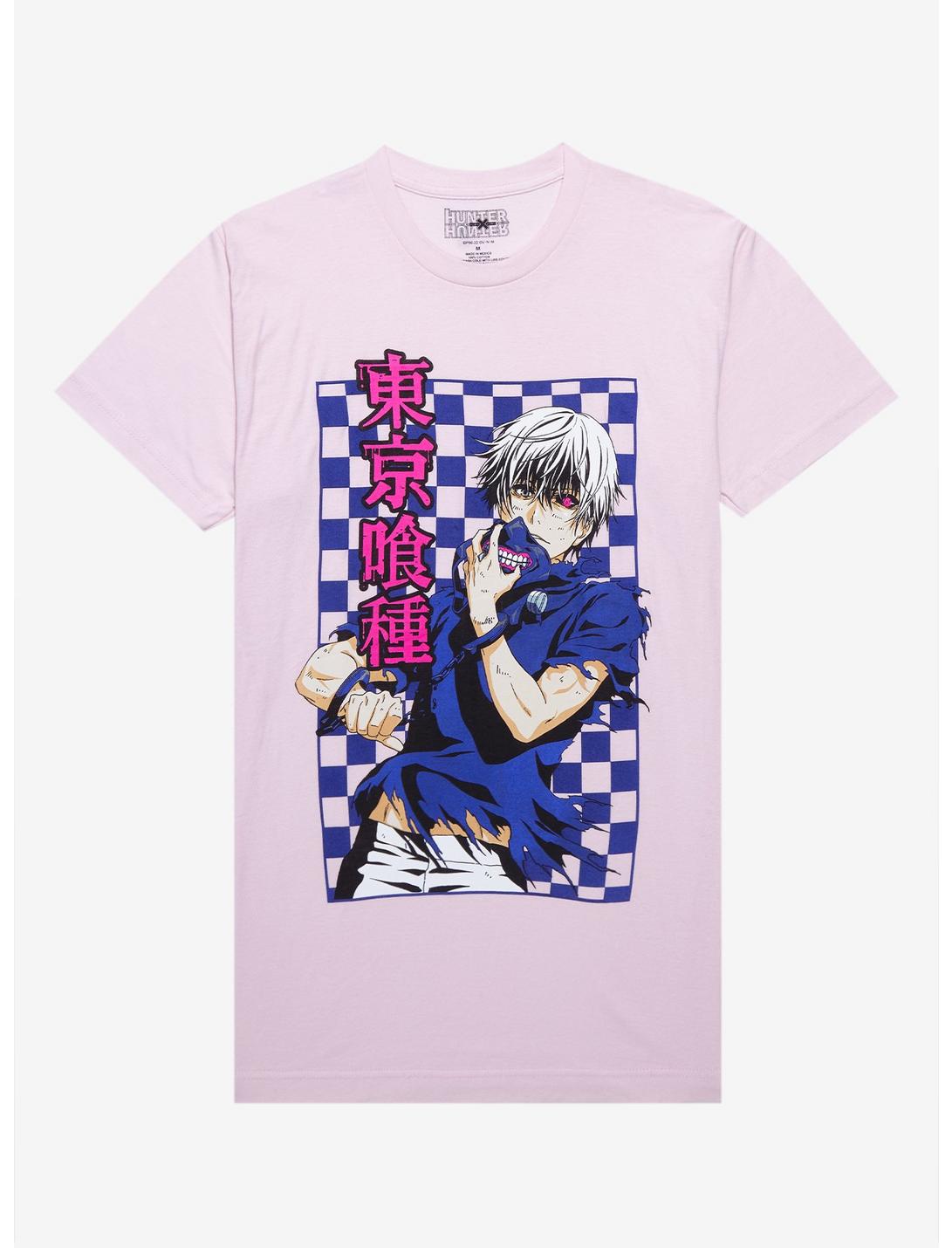 Tokyo Ghoul Kaneki Checkered Print T-Shirt, PINK, hi-res