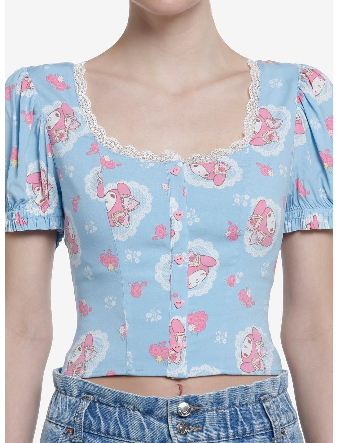 My Melody Lace Peasant Girls Woven Top, MULTI, hi-res
