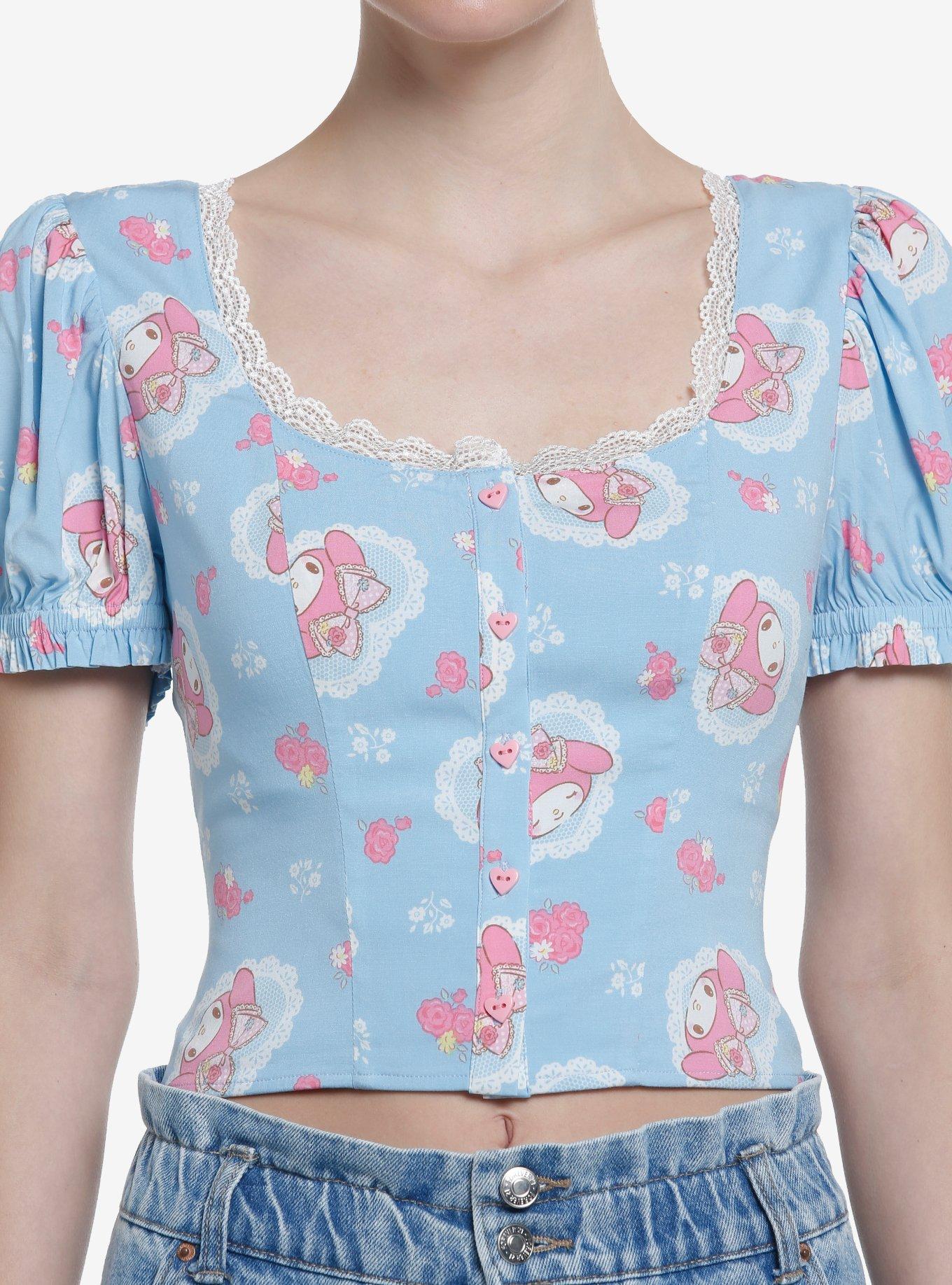 My Melody Lace Peasant Girls Woven Top, MULTI, hi-res