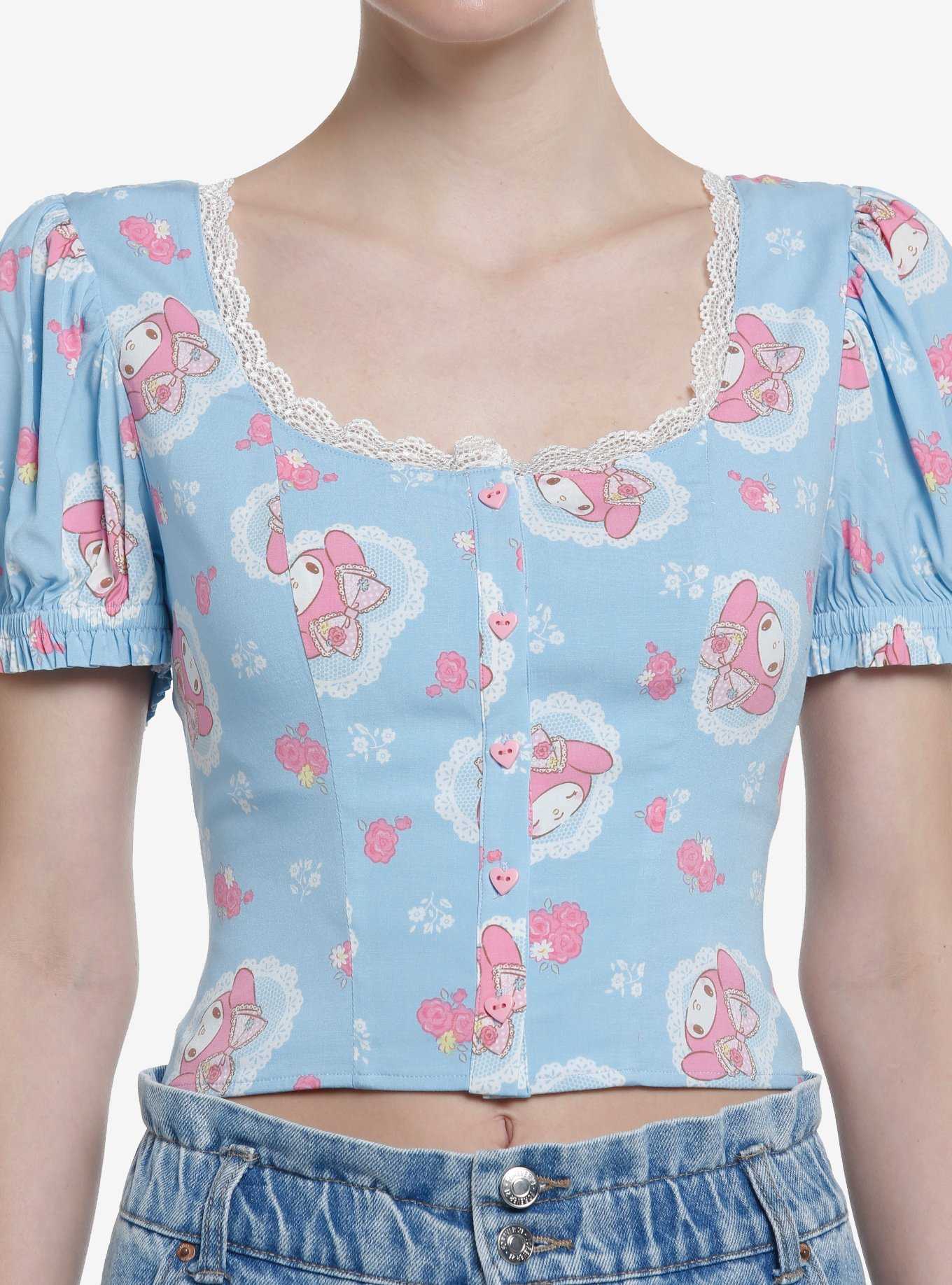 My Melody Lace Peasant Girls Woven Top, , hi-res