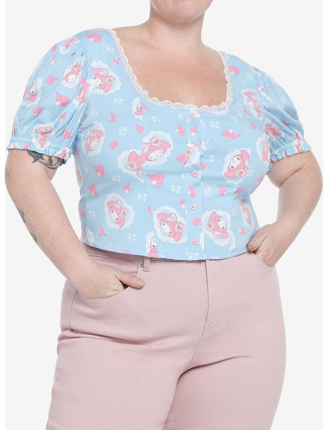 My Melody Lace Peasant Girls Woven Top Plus Size, MULTI, hi-res