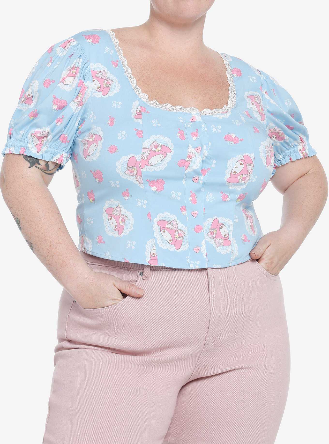 My Melody Lace Peasant Girls Woven Top Plus Size, , hi-res