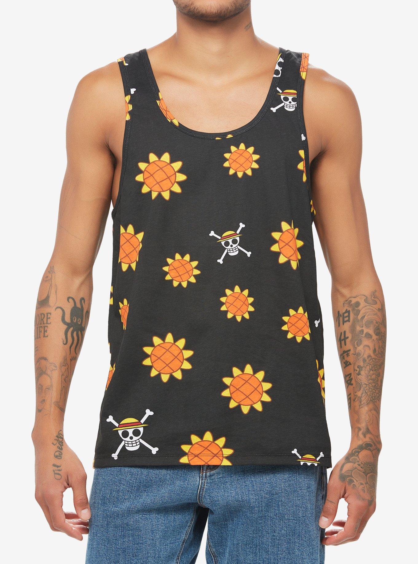 One Piece Luffy Sunflower Tank Top, BLACK, hi-res