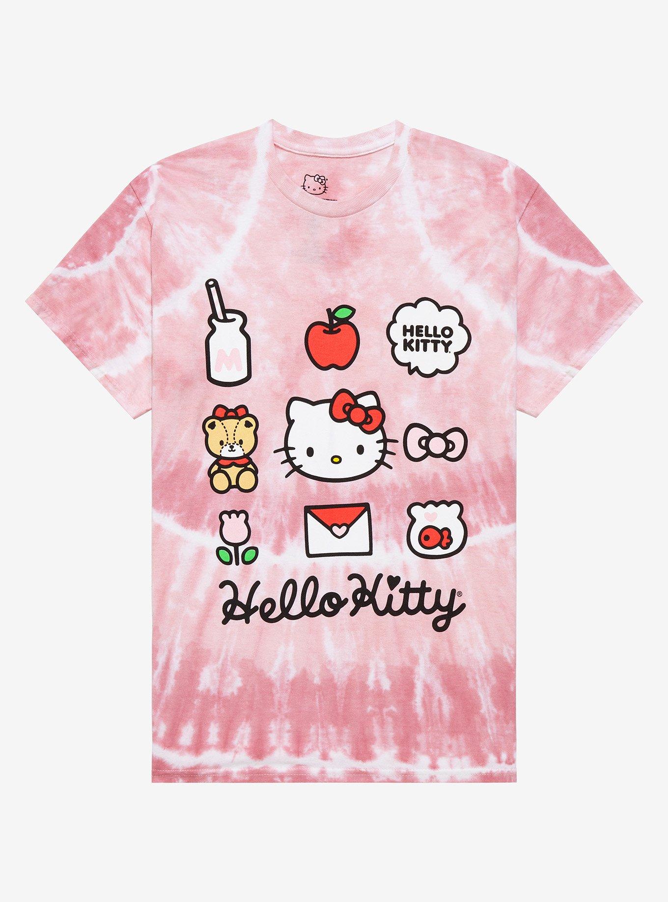 Hello Kitty Pink Grid Tie-Dye Boyfriend Fit Girls T-Shirt, MULTI, hi-res