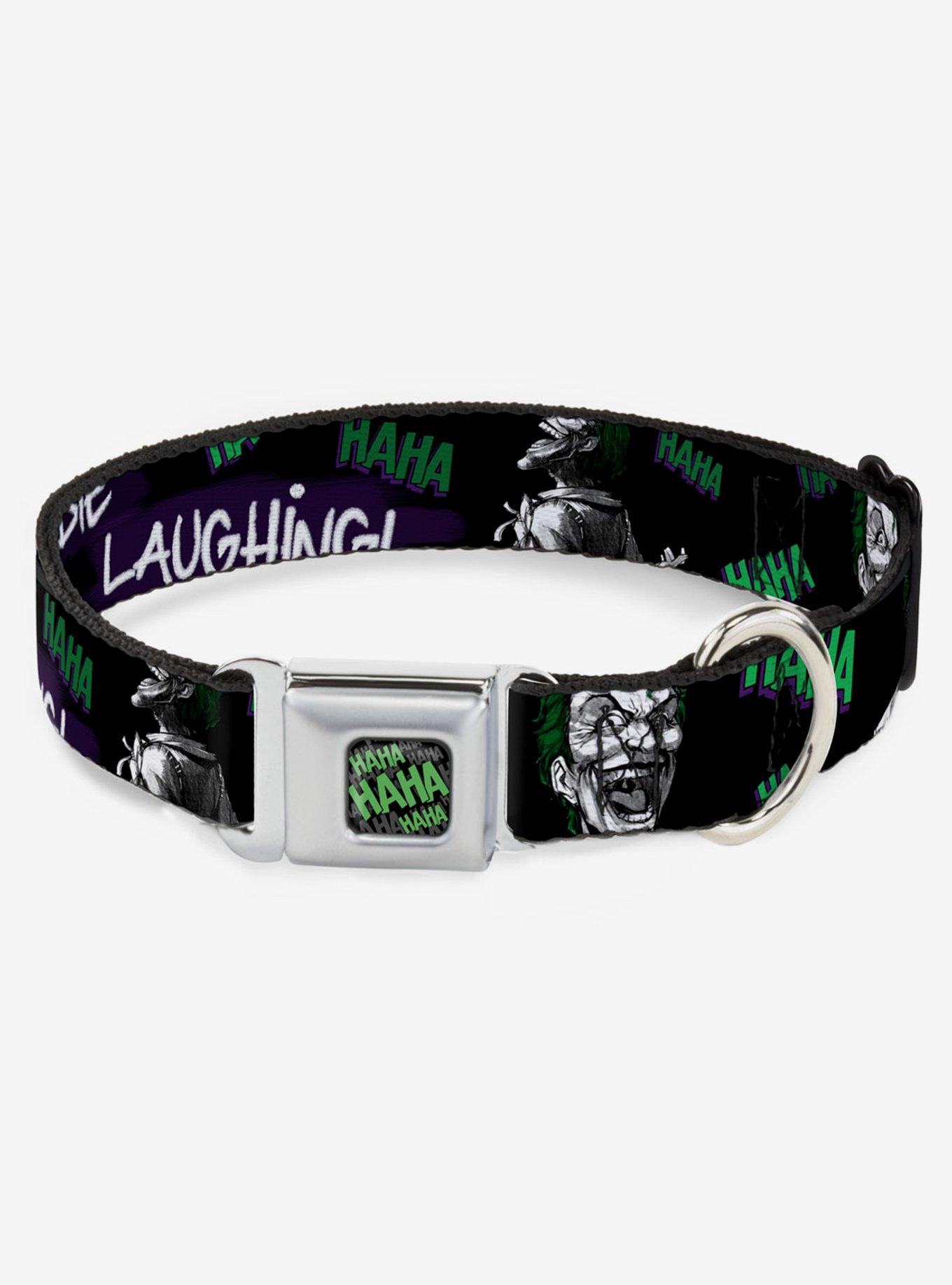 DC Comics The Joker Die Laughing Seatbelt Buckle Dog Collar, BLACK, hi-res