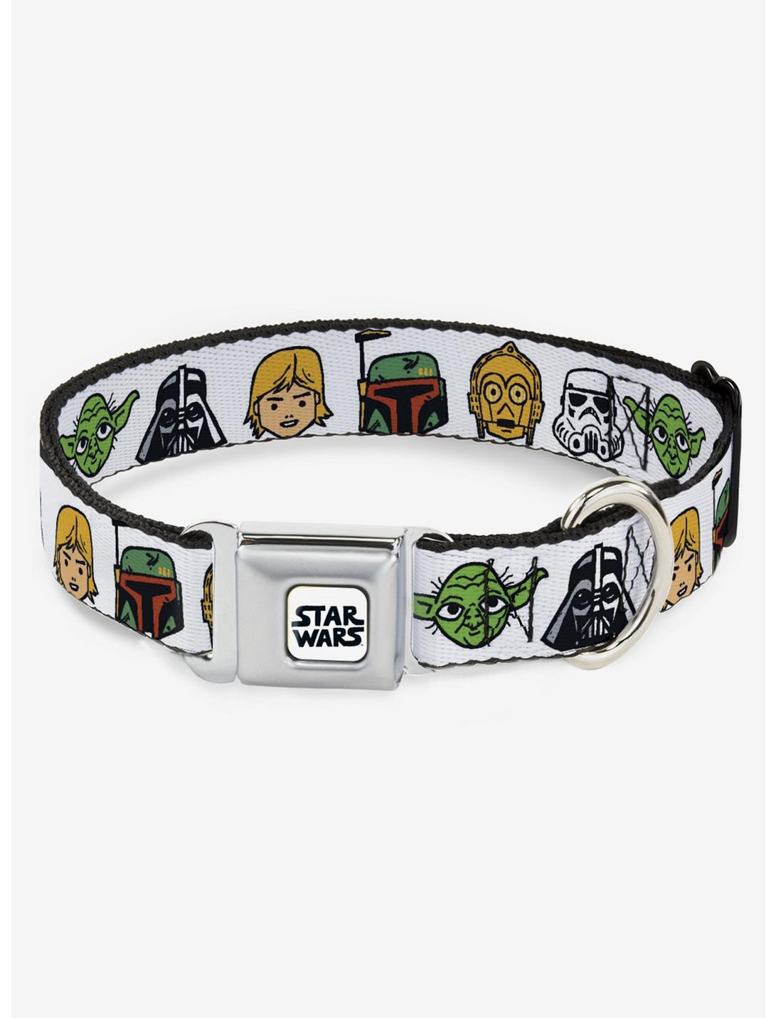 Plus Size Star Wars Character Faces White Seatbelt Buckle Dog Collar, BRIGHT WHITE, hi-res