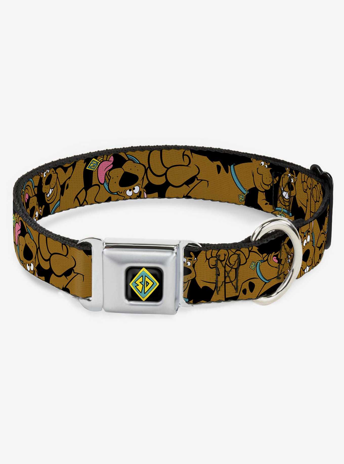 Scooby-Doo! Stacked Close Up Black Seatbelt Buckle Dog Collar, , hi-res
