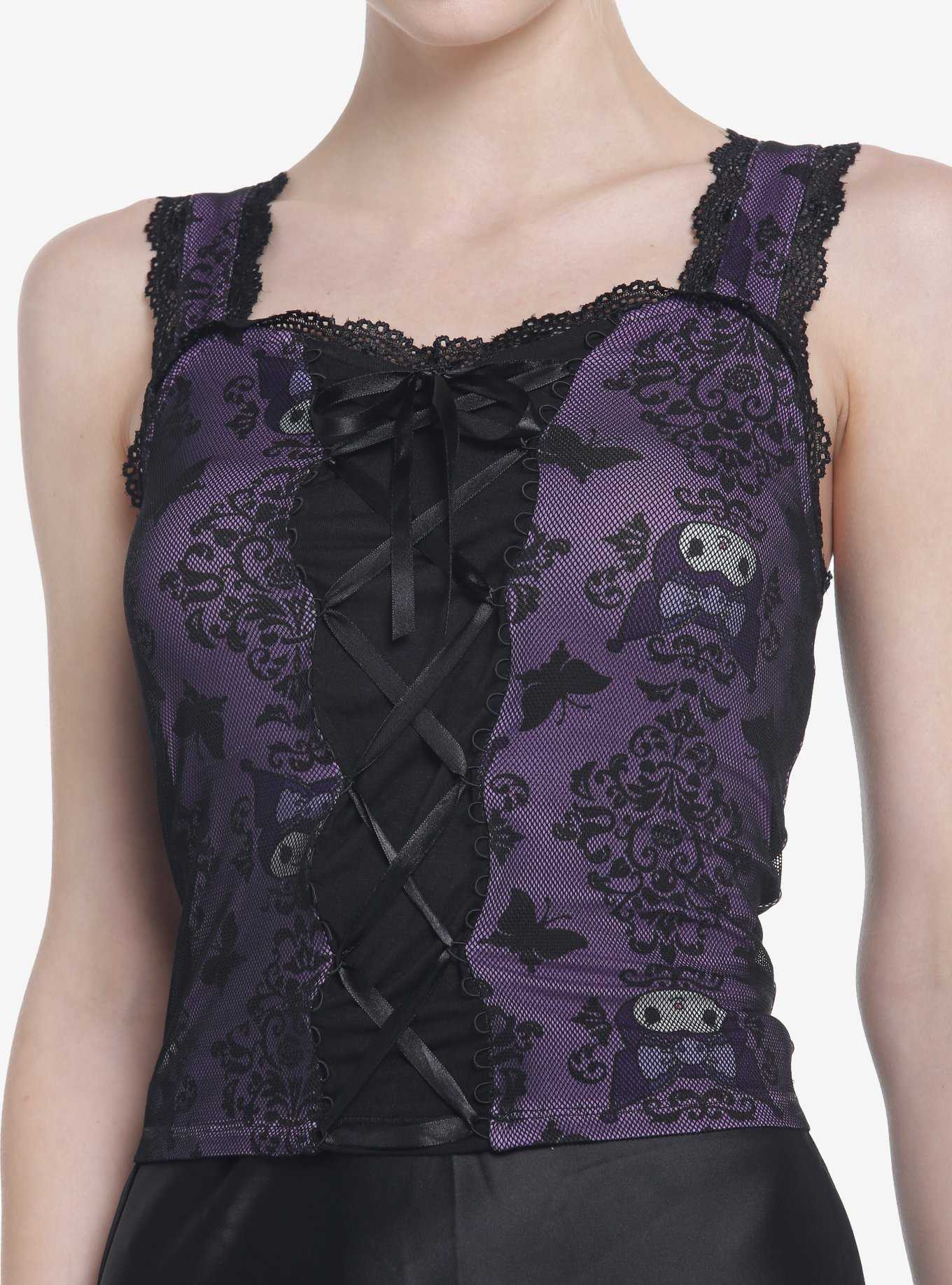 Kuromi Mesh Lace-Up Sweetheart Girls Tank Top, , hi-res