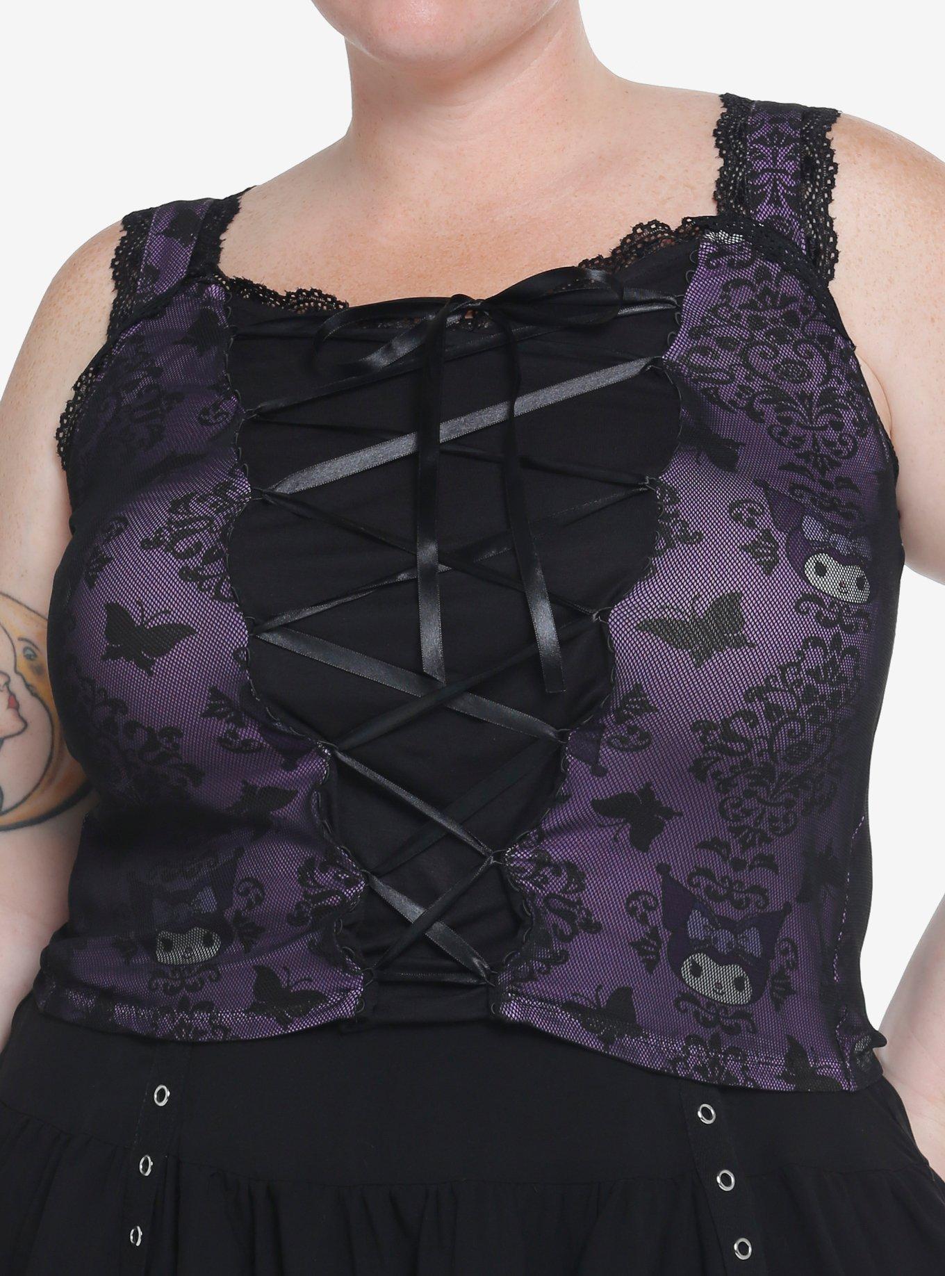 Kuromi Mesh Lace-Up Sweetheart Girls Tank Top Plus Size, MULTI, hi-res