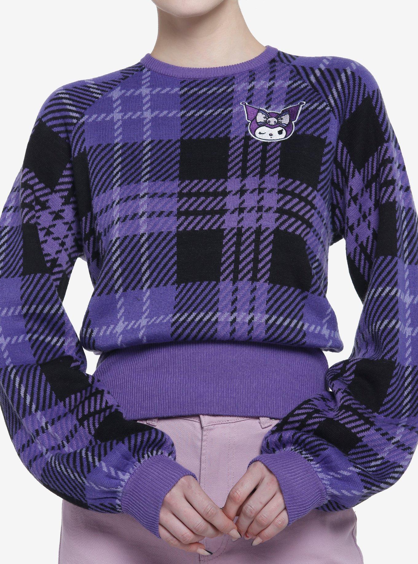 Kuromi Purple Plaid Knit Girls Sweater