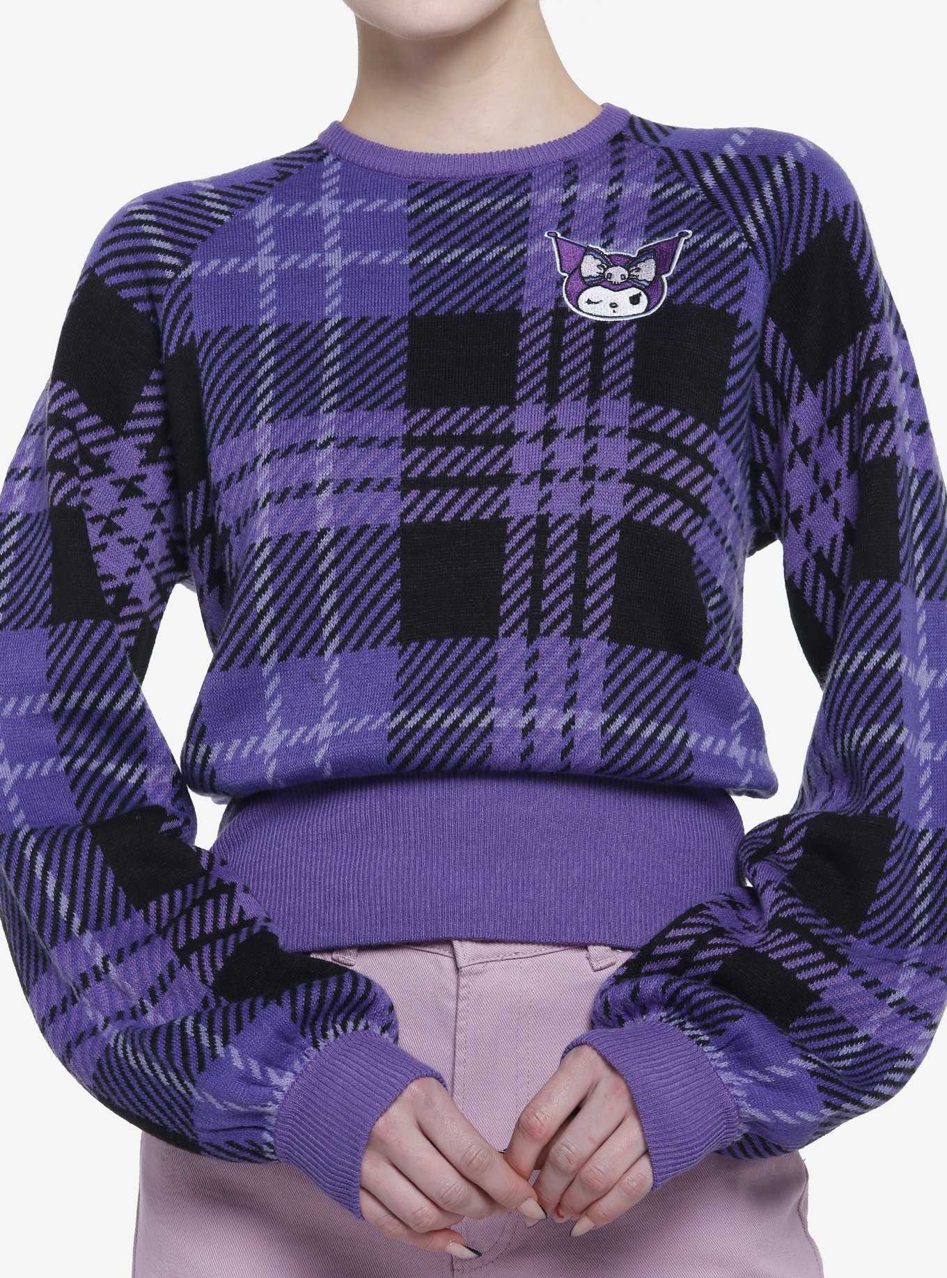 Kuromi Purple Plaid Knit Girls Sweater | Hot Topic