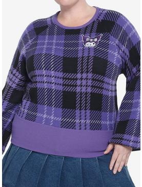 Kuromi Purple Plaid Knit Girls Sweater Plus Size, , hi-res