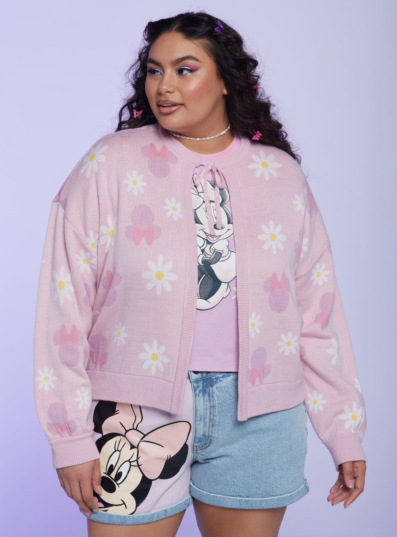 Her Universe Disney Minnie Mouse Y2K Tie-Front Skimmer Cardigan Plus Size, PINK  PURPLE, hi-res