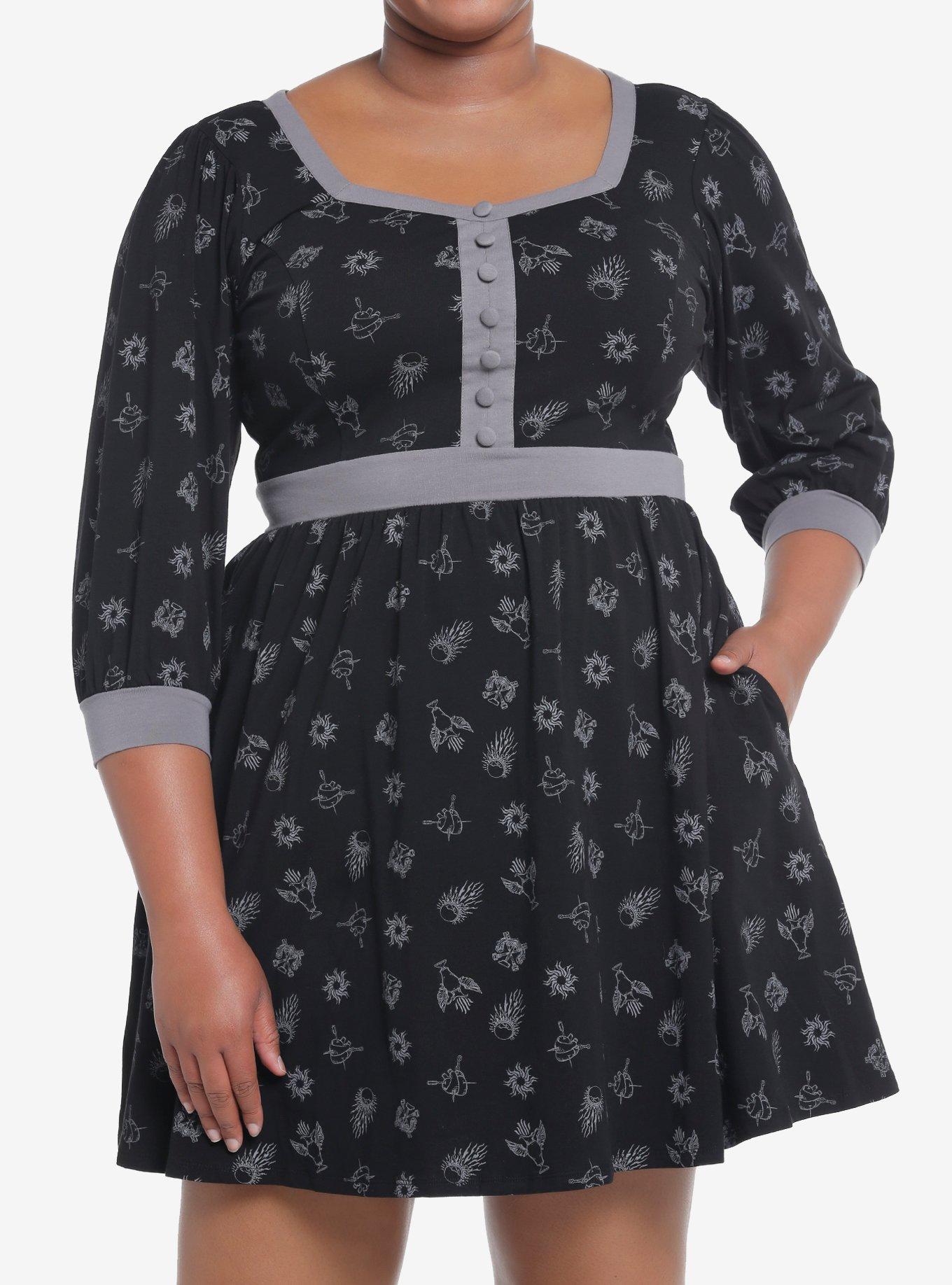 Shadow And Bone Grisha Icons Dress Plus Size, BLACK  GREY, hi-res