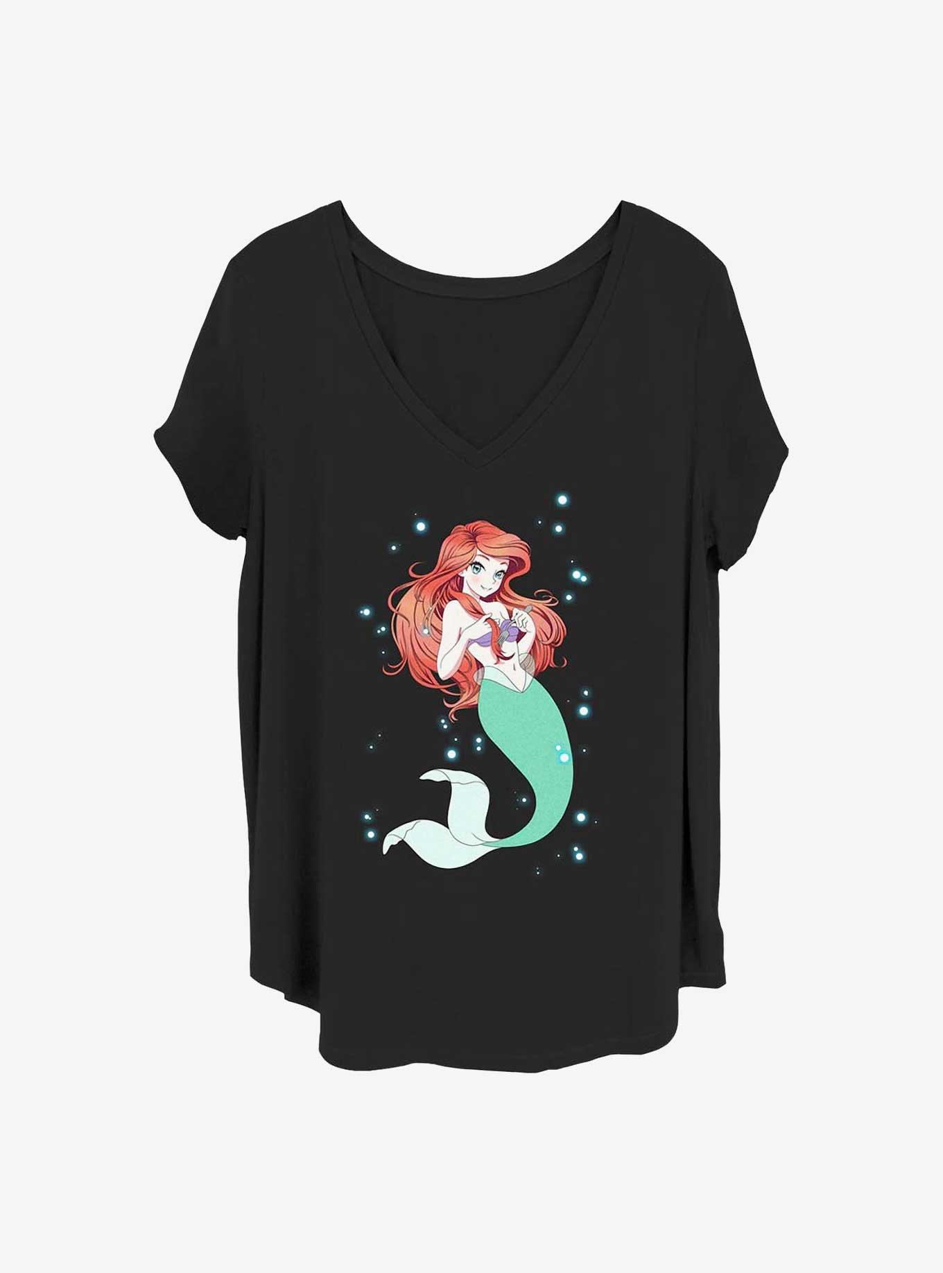Disney The Little Mermaid Anime Ariel Girls T-Shirt Plus Size, BLACK, hi-res