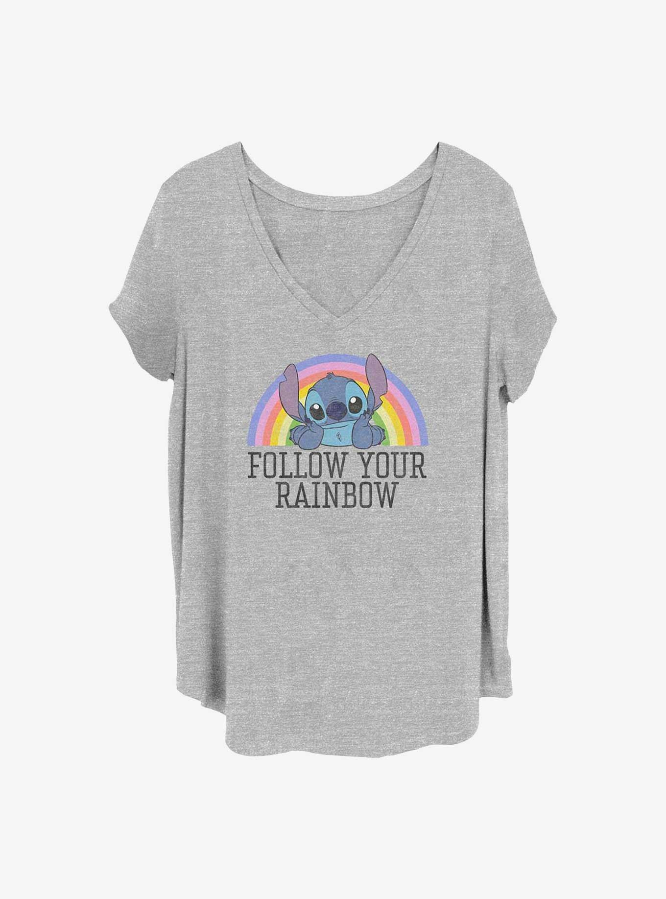Disney Lilo & Stitch Follow Your Rainbow Girls T-Shirt Plus Size, HEATHER GR, hi-res