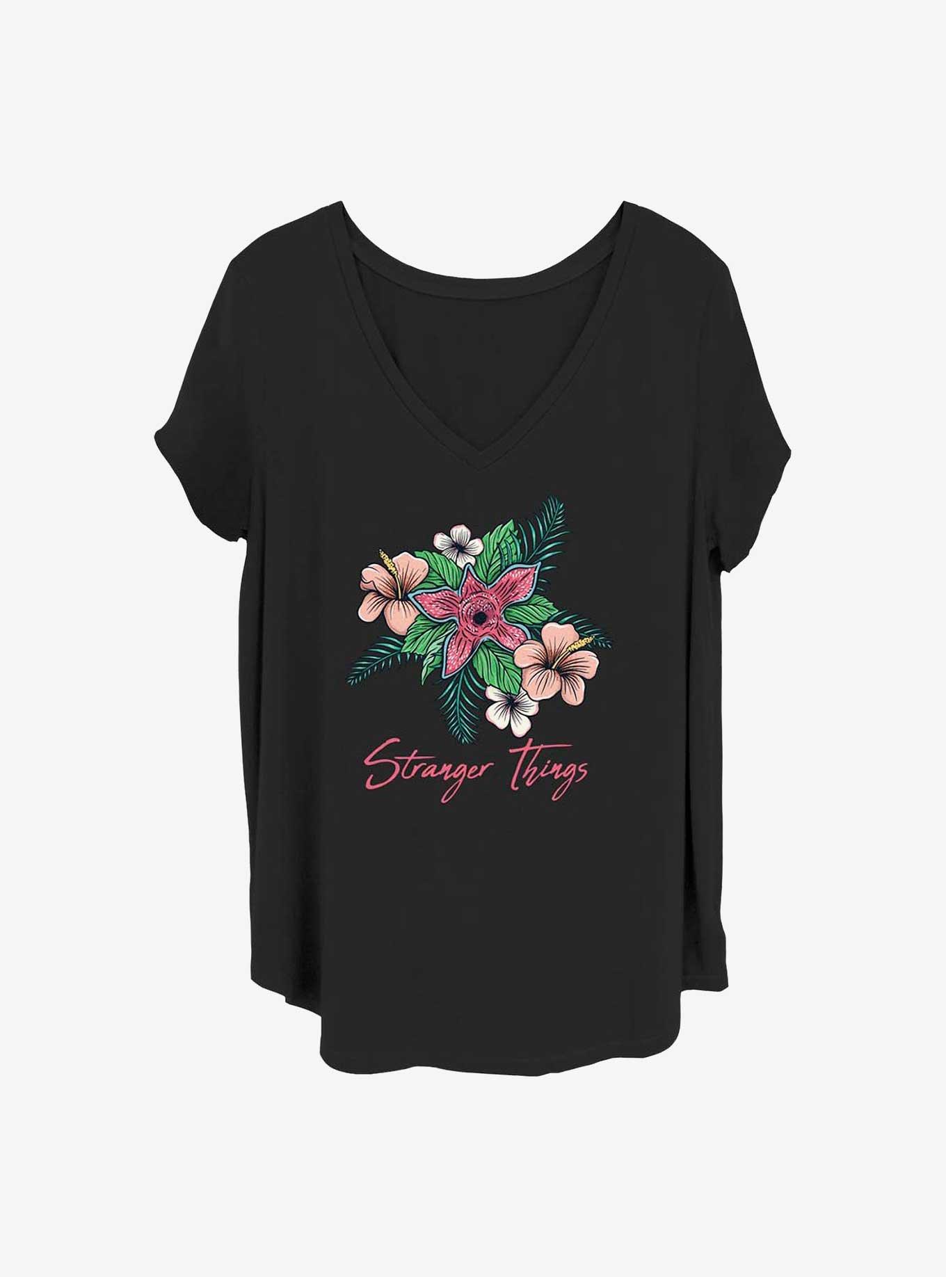 Stranger Things Floral Things Girls T-Shirt Plus Size, BLACK, hi-res