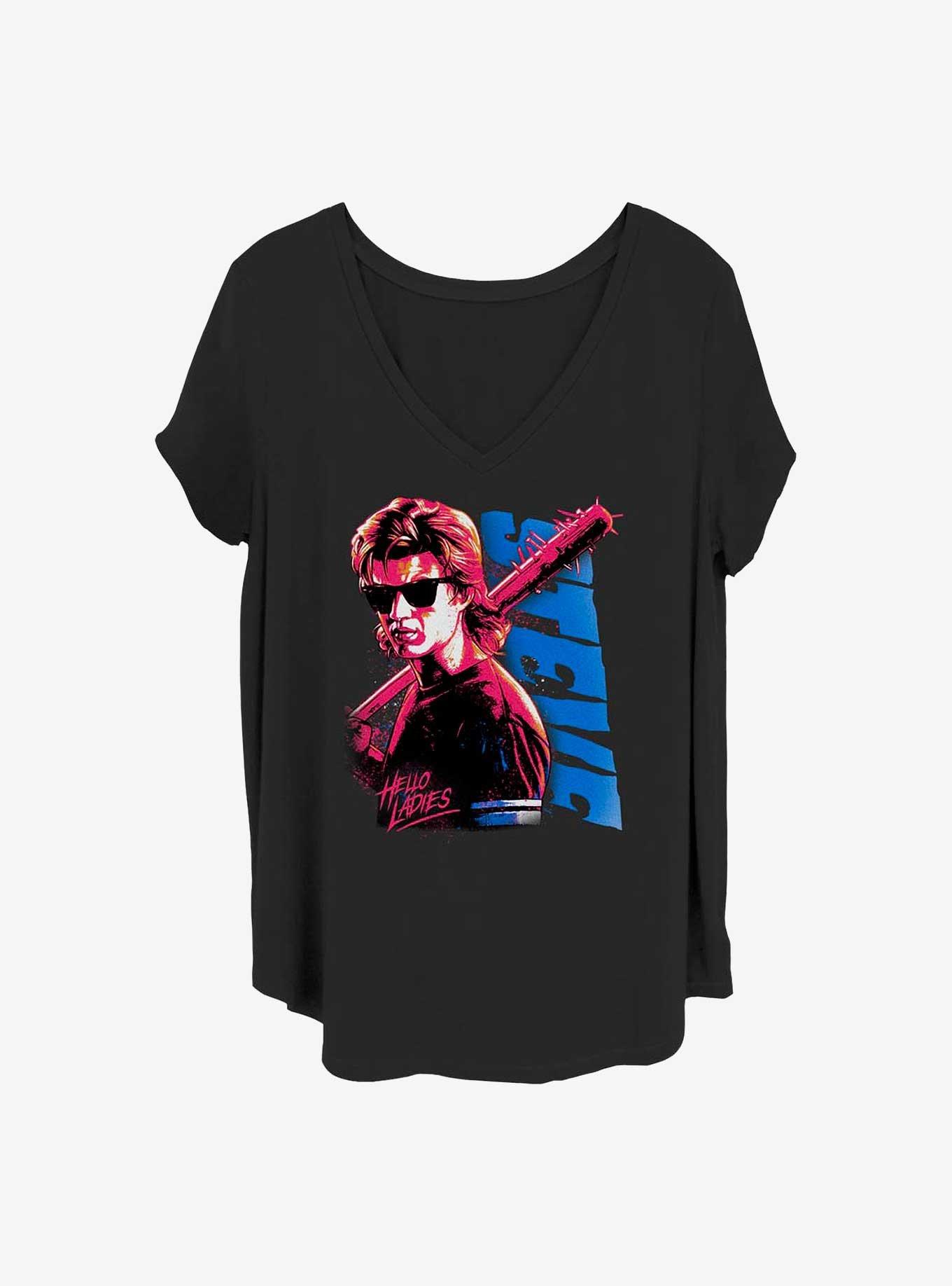 Stranger Things Hello Ladies Steve Girls T-Shirt Plus Size, BLACK, hi-res
