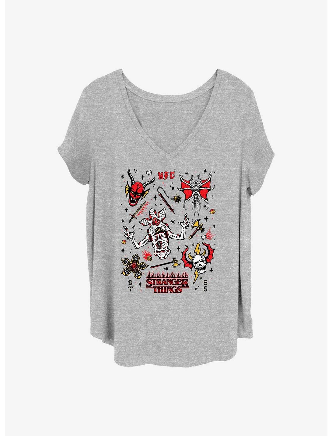 Stranger Things Hellfire Club Doodles Girls T-Shirt Plus Size, HEATHER GR, hi-res