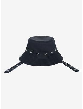 Black Grommet Strappy Bucket Hat, , hi-res