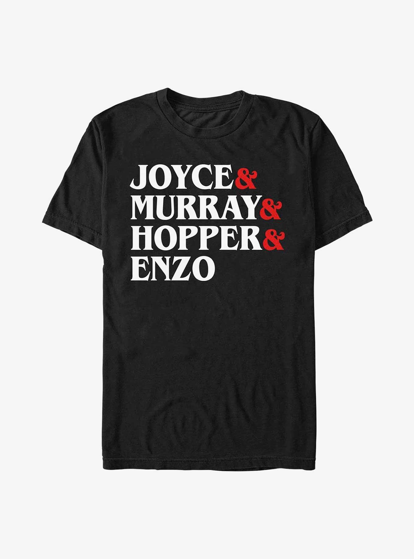 Stranger Things Joyce & Murray & Hopper & Enzo T-Shirt, BLACK, hi-res