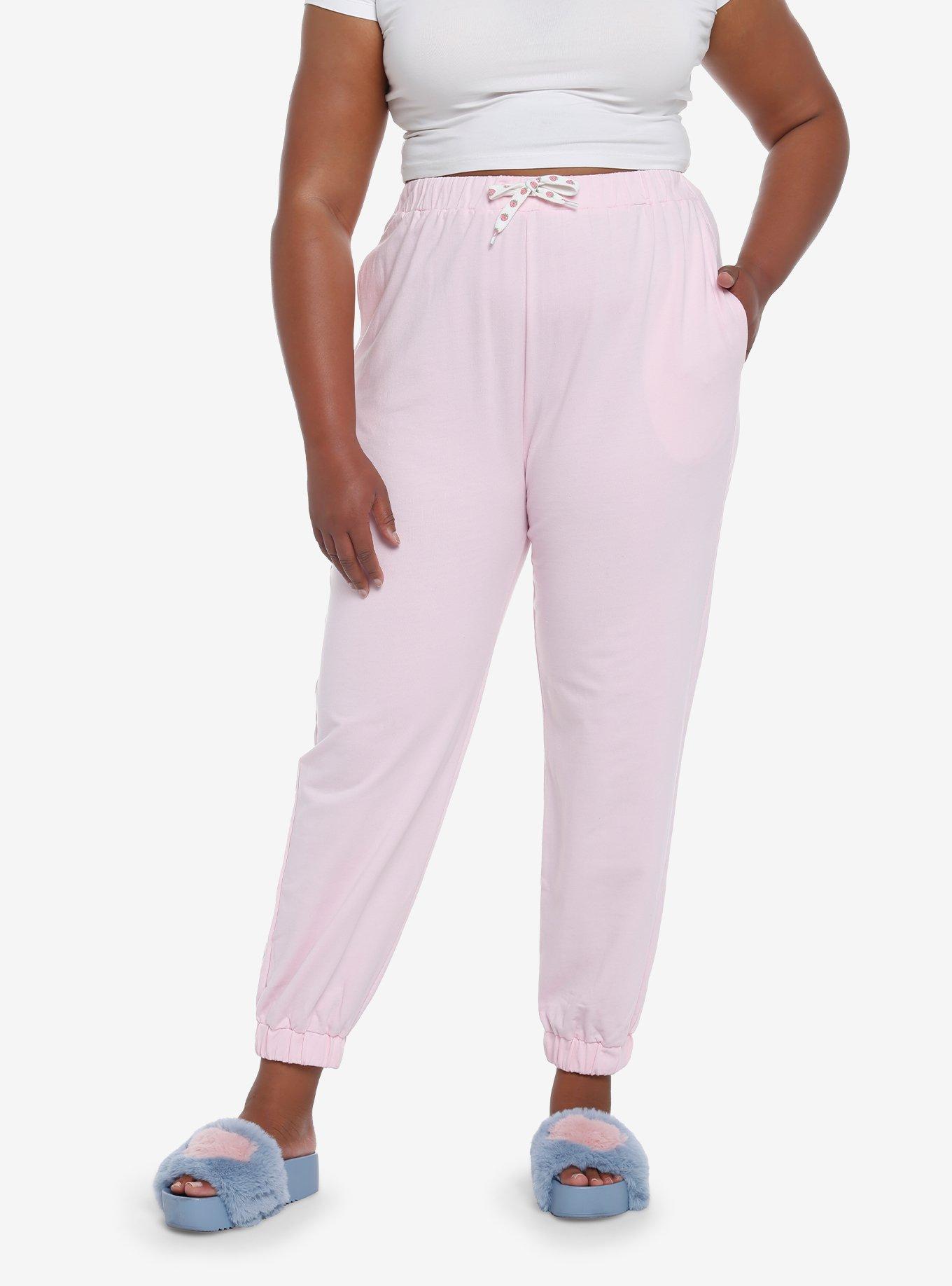 Strawberry Heart Ruffle Girls Jogger Sweatpants Plus Size, PINK, hi-res