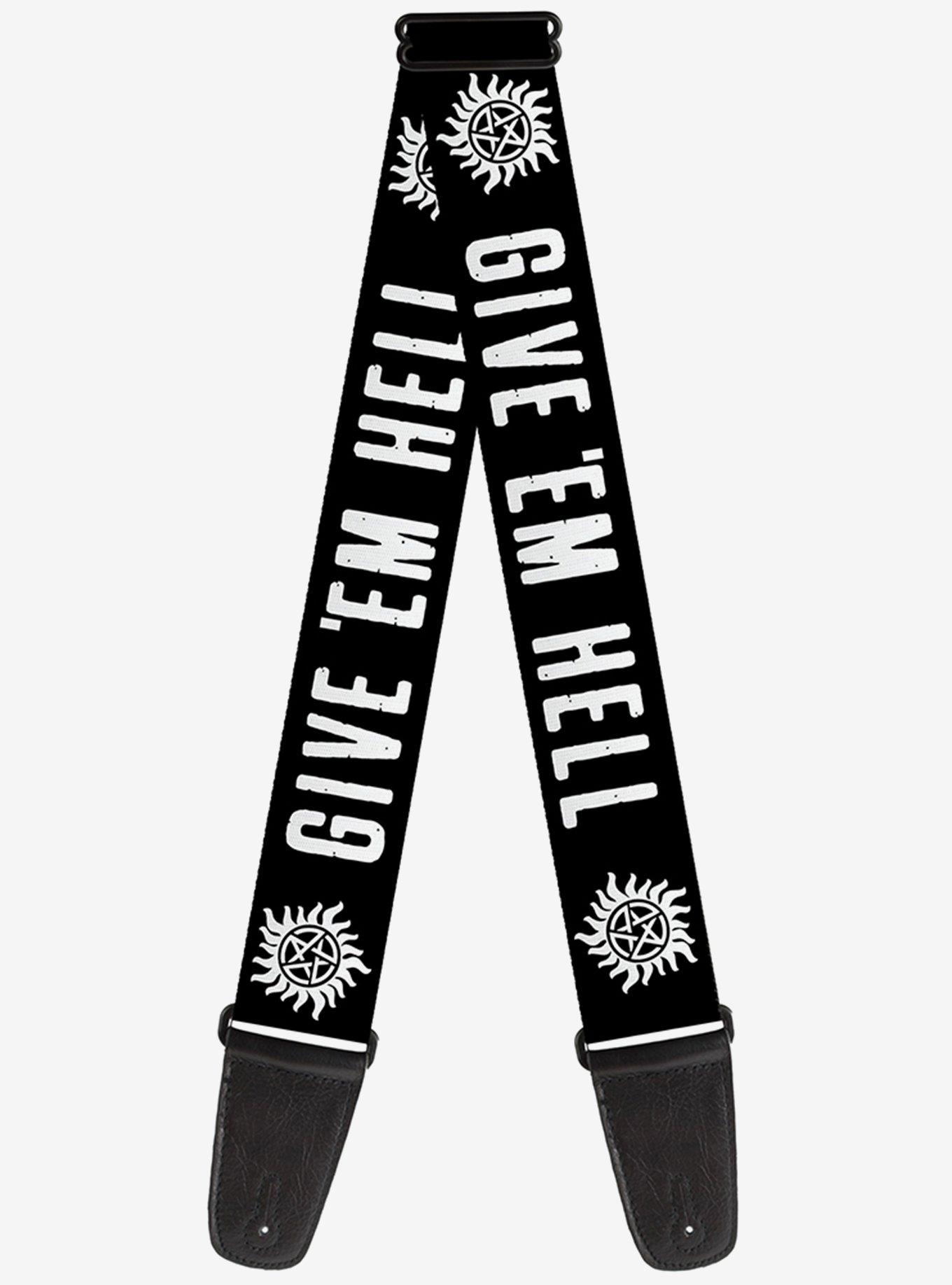 Supernatural Winchester Pentagram Give Em Hell Guitar Strap, , hi-res