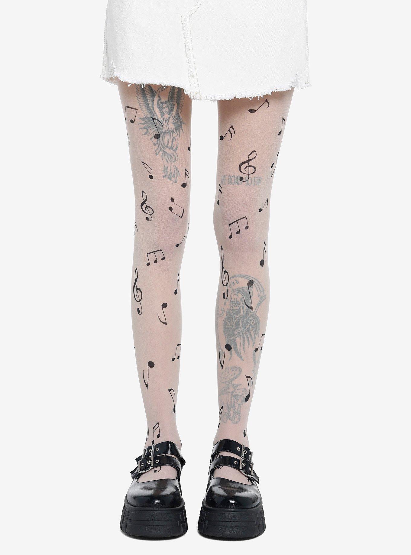 Musical Notes Tights , Music Clef Print Choir, Orchestra Leggings , Opaque  Women's Pantyhose, Printed Tights 