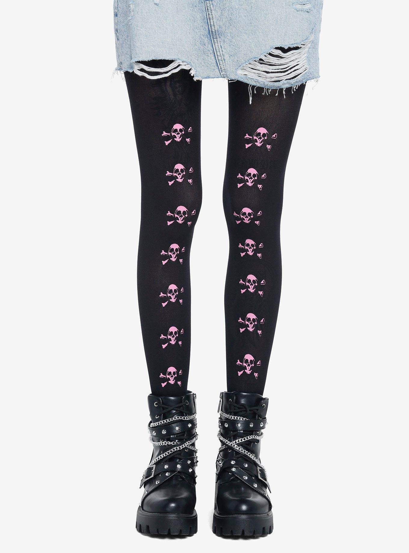 Pink Skull & Crossbones Tights, , hi-res