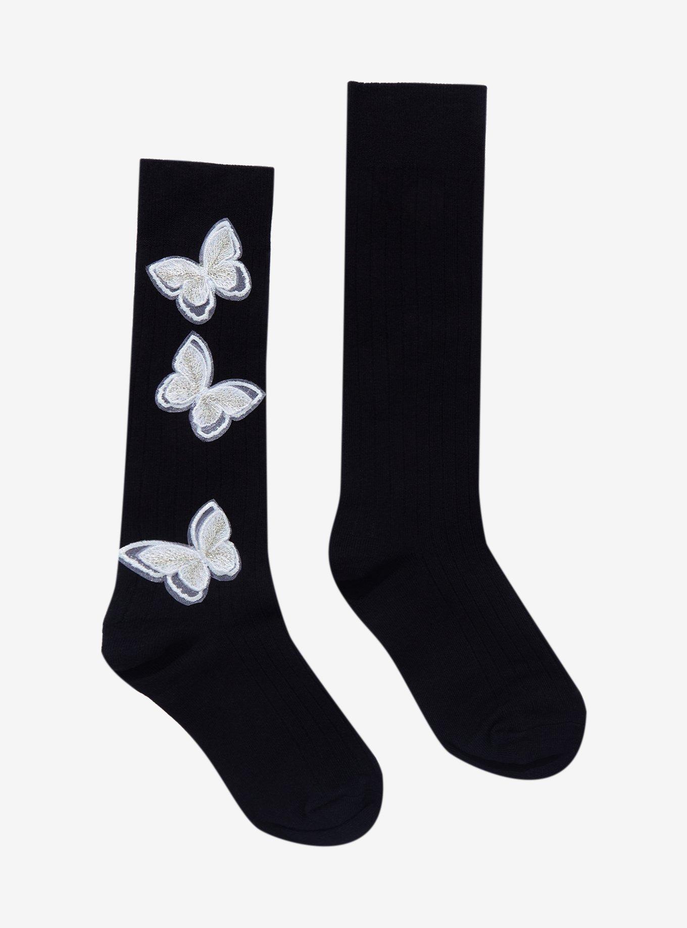 Black Butterfly Knee-High Socks, , hi-res