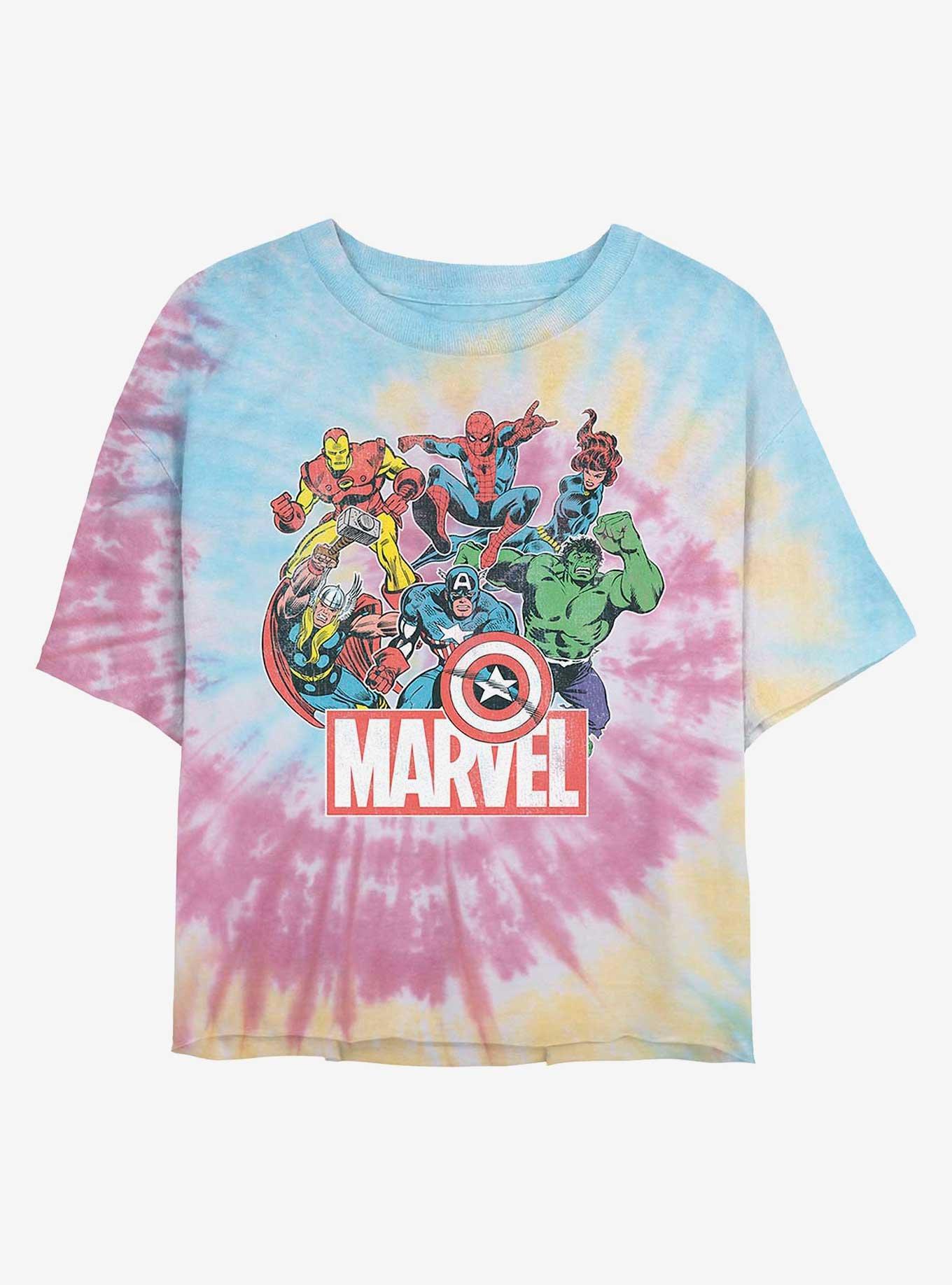 Marvel Avengers Heroes of Today Tie Dye Crop Girls T-Shirt, BLUPNKLY, hi-res