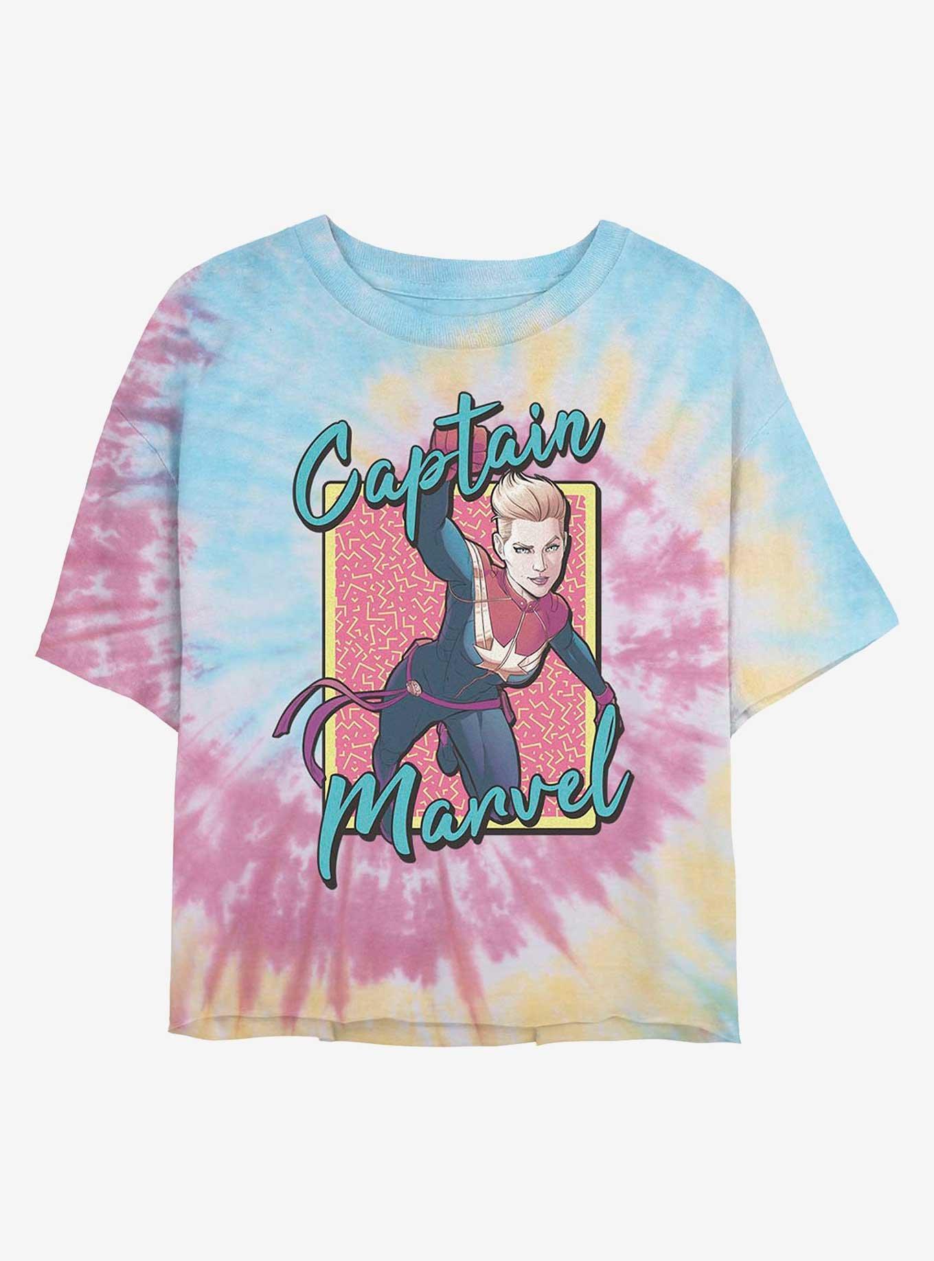 Marvel Captain Marvel 90's Captain Marvel Tie Dye Crop Girls T-Shirt, , hi-res