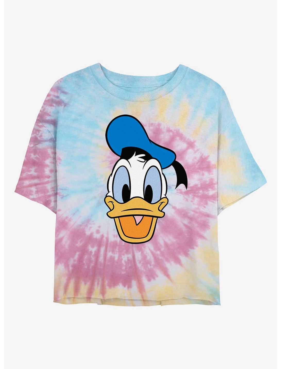 Disney Donald Duck Big Face Donald Tie Dye Crop Girls T-Shirt, BLUPNKLY, hi-res