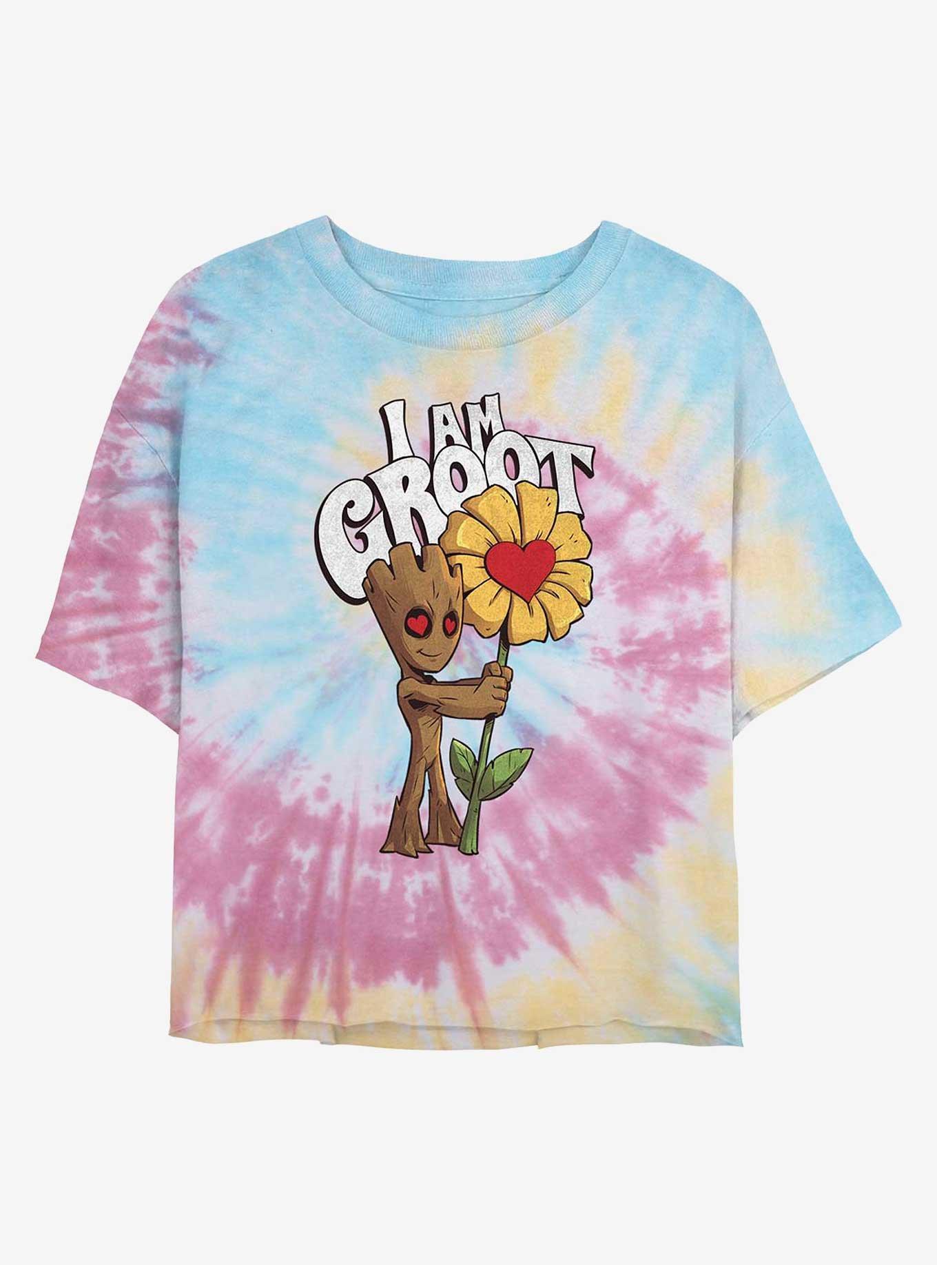 Marvel Guardians of the Galaxy Mine Groot Tie Dye Crop Girls T-Shirt, BLUPNKLY, hi-res