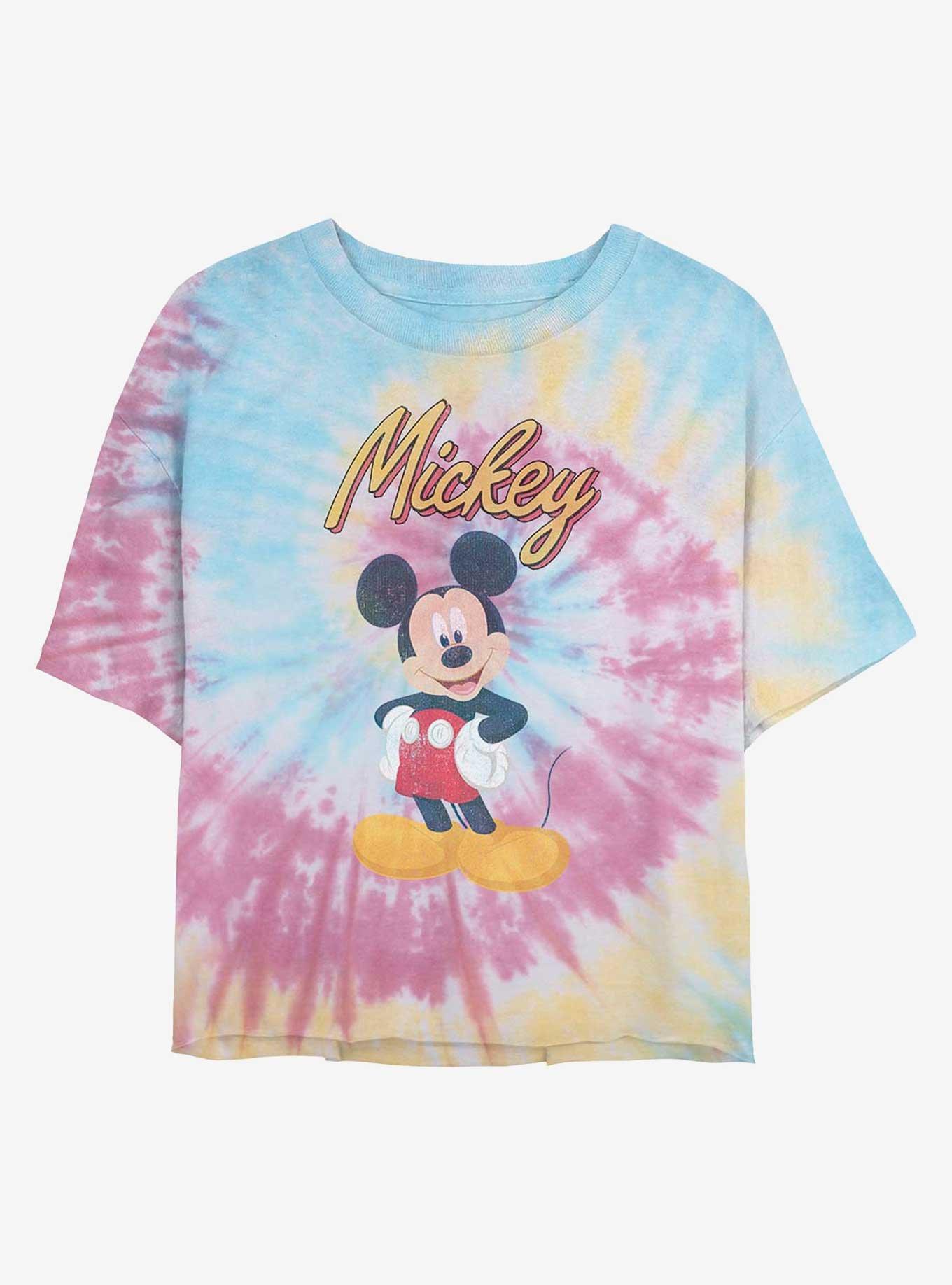 Disney Mickey Mouse Pose Tie Dye Crop Girls T-Shirt