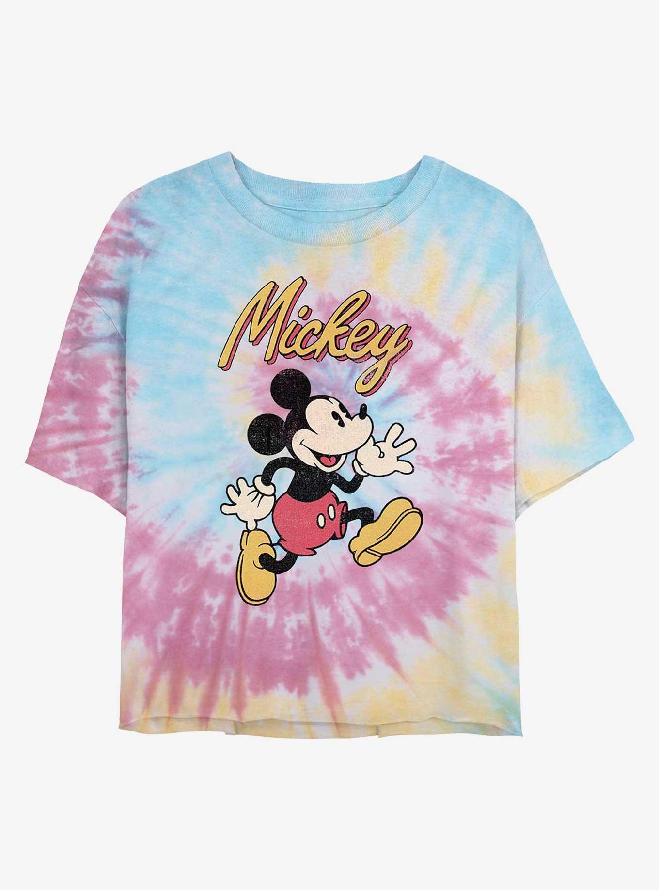 Disney Mickey Mouse Vintage Mickey Tie Dye Crop Girls T-Shirt, BLUPNKLY, hi-res