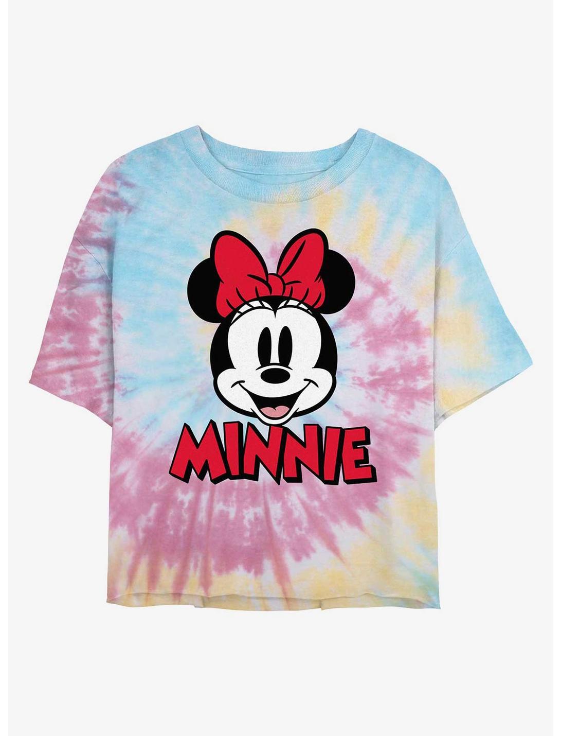 Disney Minnie Mouse Big Face Minnie Tie Dye Crop Girls T-Shirt, BLUPNKLY, hi-res