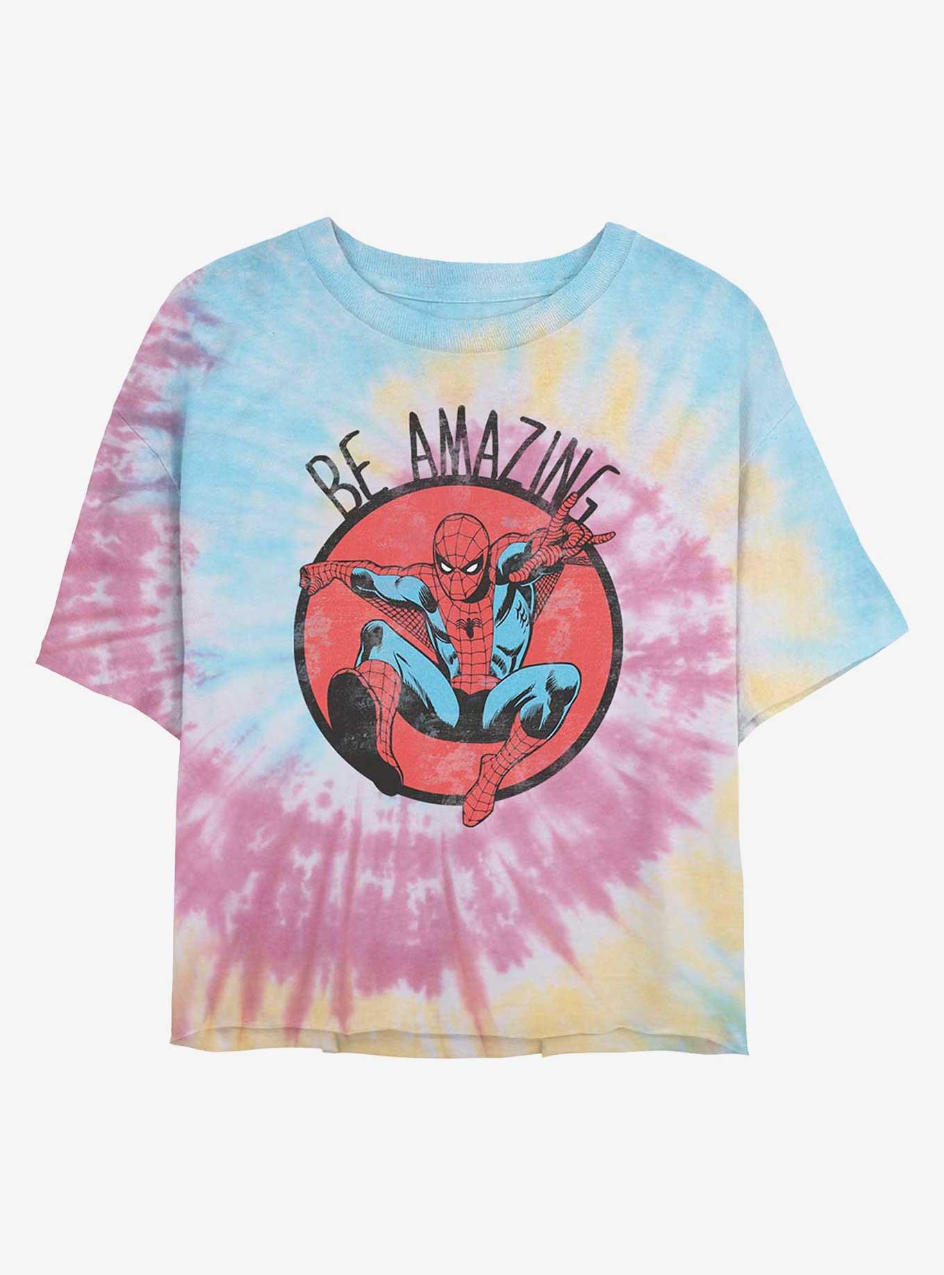 Marvel Spider-Man Be Amazing Tie Dye Crop Girls T-Shirt, BLUPNKLY, hi-res