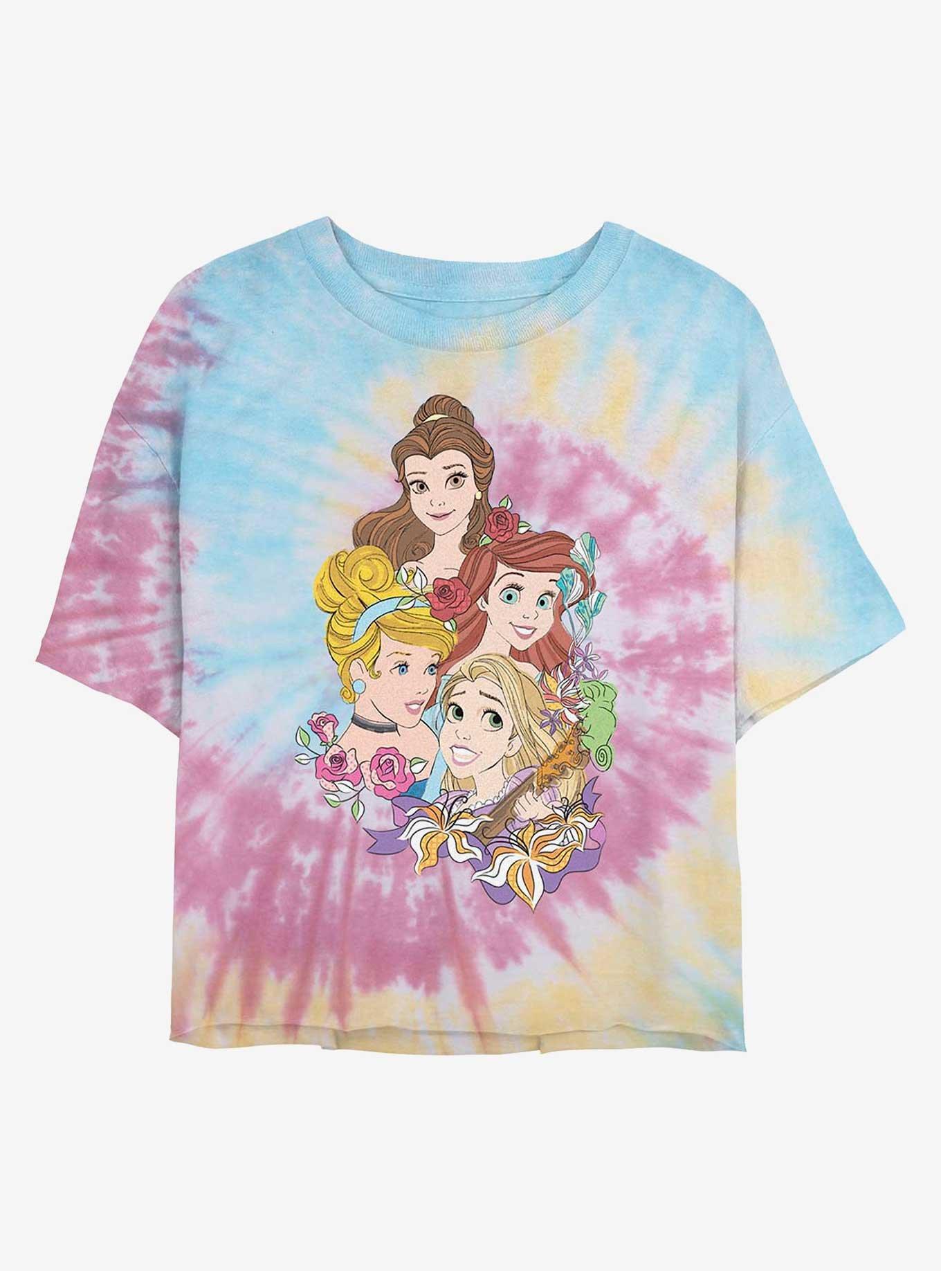 Disney Princesses Portrait Tie Dye Crop Girls T-Shirt, BLUPNKLY, hi-res