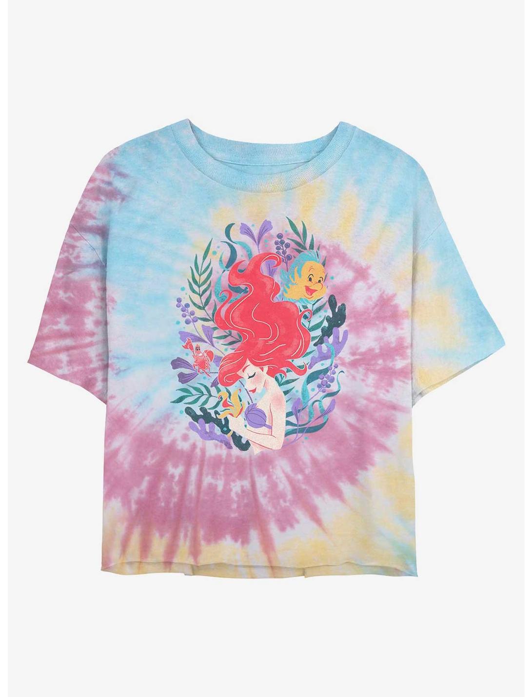 Disney The Little Mermaid Leafy Ariel Tie Dye Crop Girls T-Shirt, BLUPNKLY, hi-res