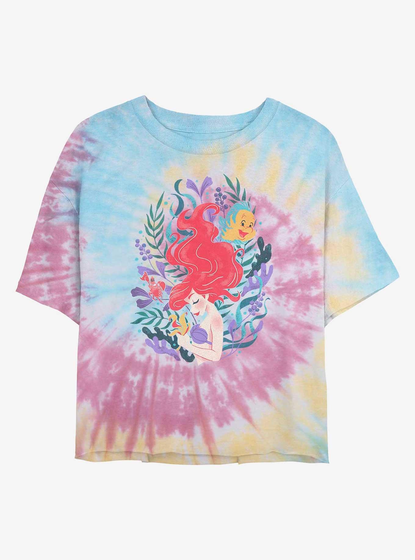 Disney The Little Mermaid Leafy Ariel Tie Dye Crop Girls T-Shirt, , hi-res