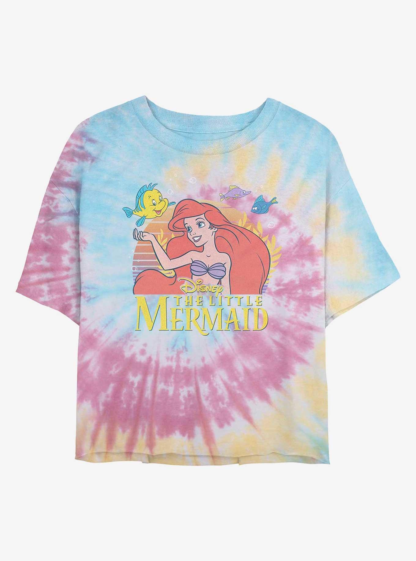 Disney The Little Mermaid Title Tie Dye Crop Girls T-Shirt, BLUPNKLY, hi-res