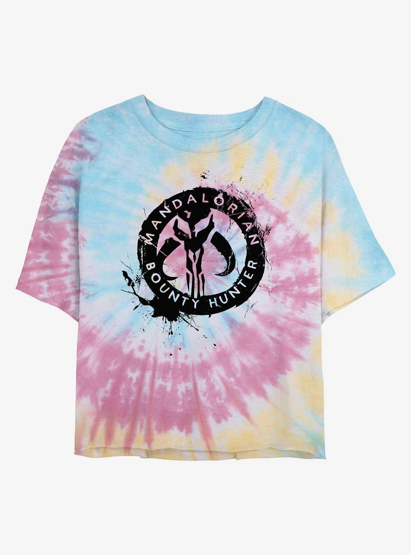 Star Wars The Mandalorian Bounty Hunter Badge Tie Dye Crop Girls T-Shirt, BLUPNKLY, hi-res