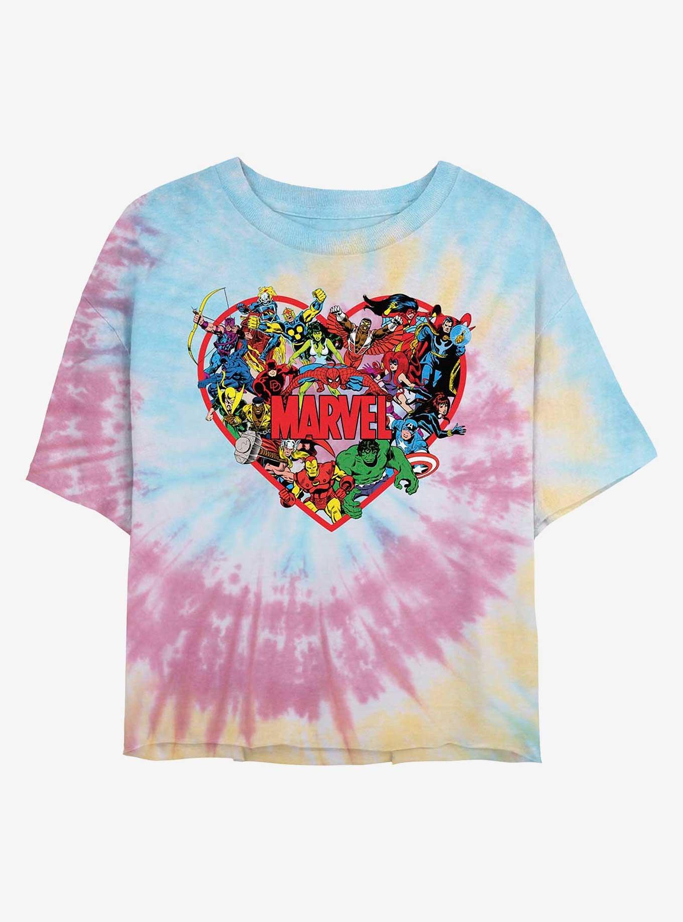 Marvel Hero Heart Tie Dye Crop Girls T-Shirt, BLUPNKLY, hi-res