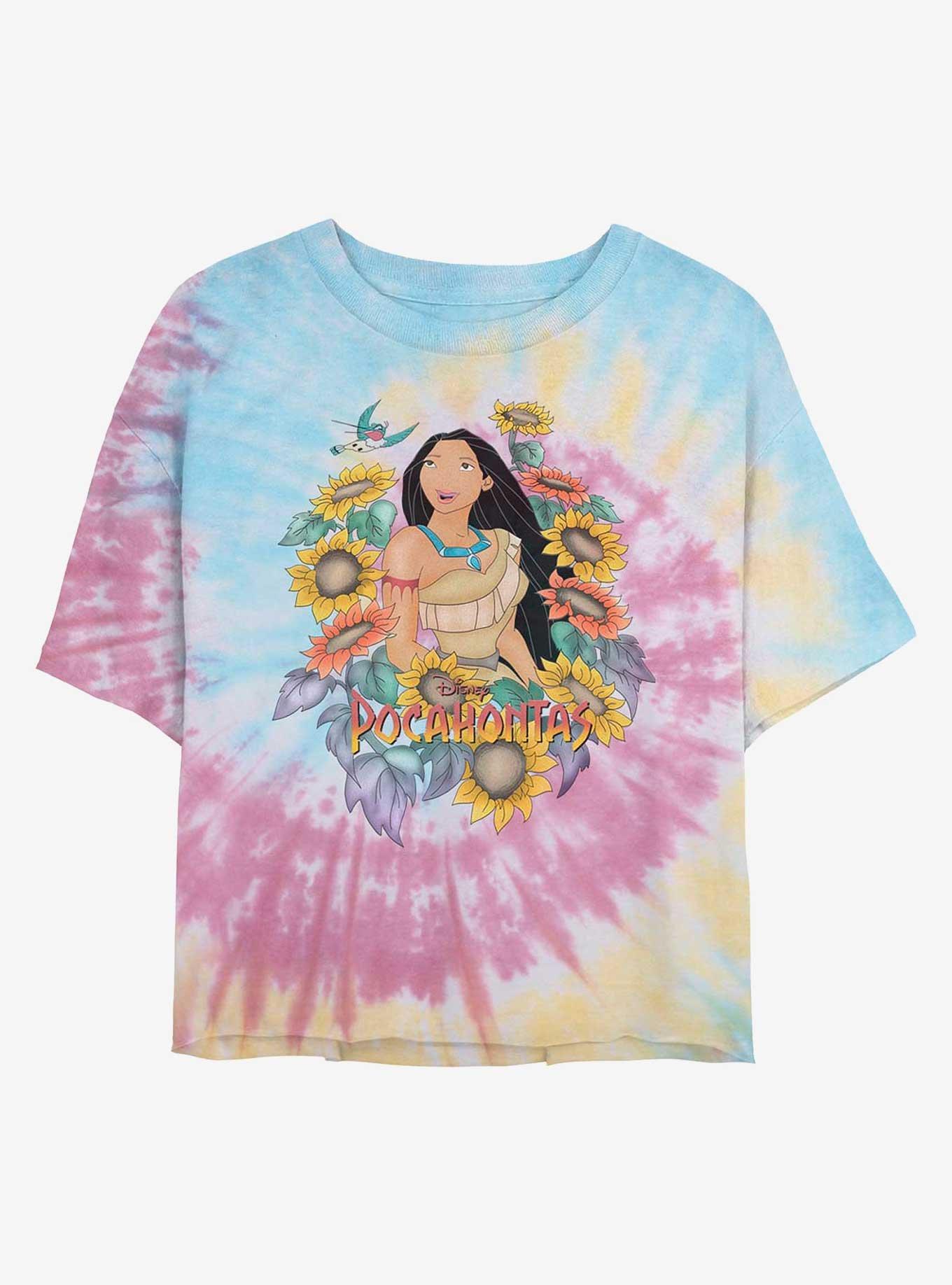 Disney Pocahontas Floral Princess Tie Dye Crop Girls T-Shirt, BLUPNKLY, hi-res