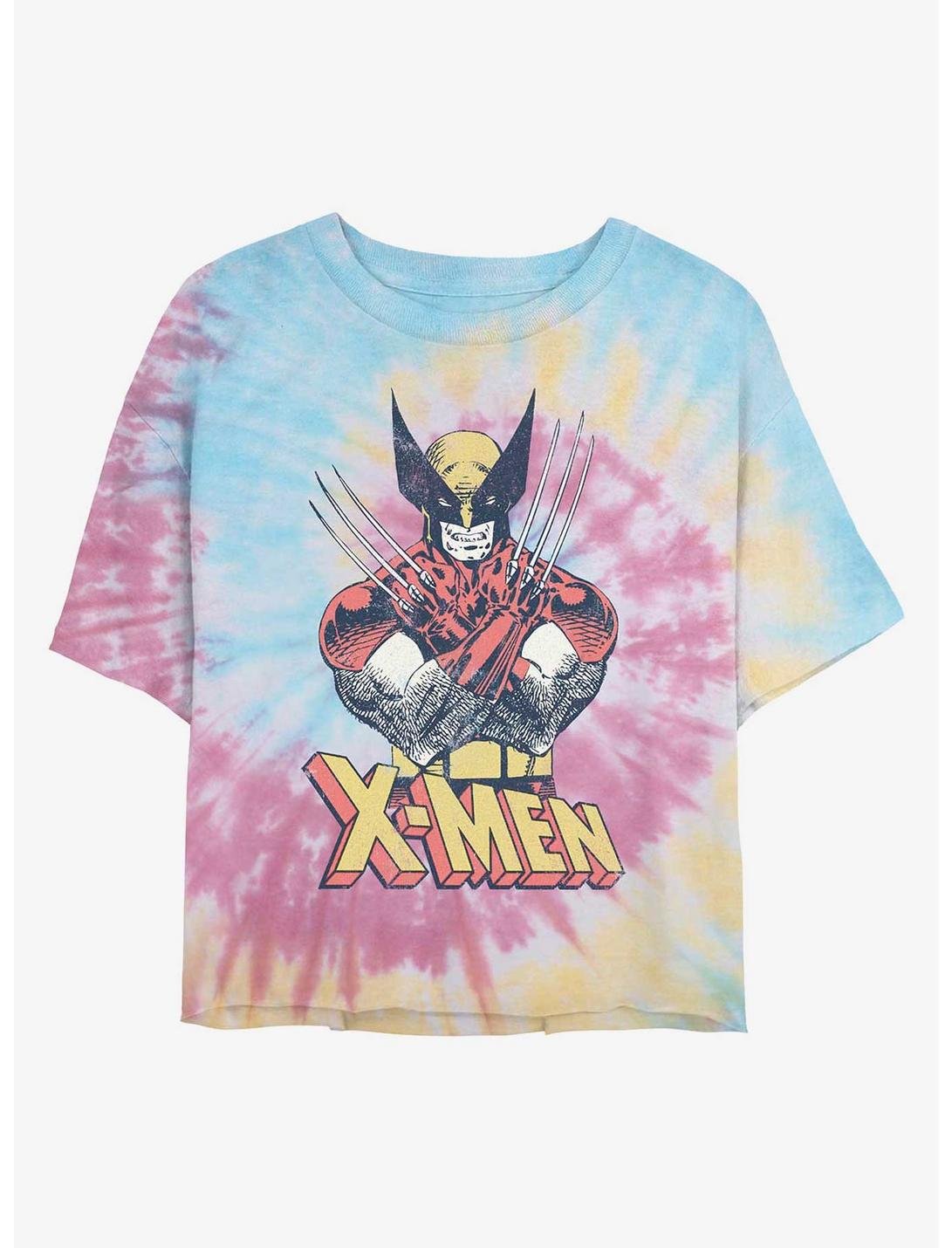 Marvel X-Men Vintage Wolverine Tie Dye Crop Girls T-Shirt, BLUPNKLY, hi-res